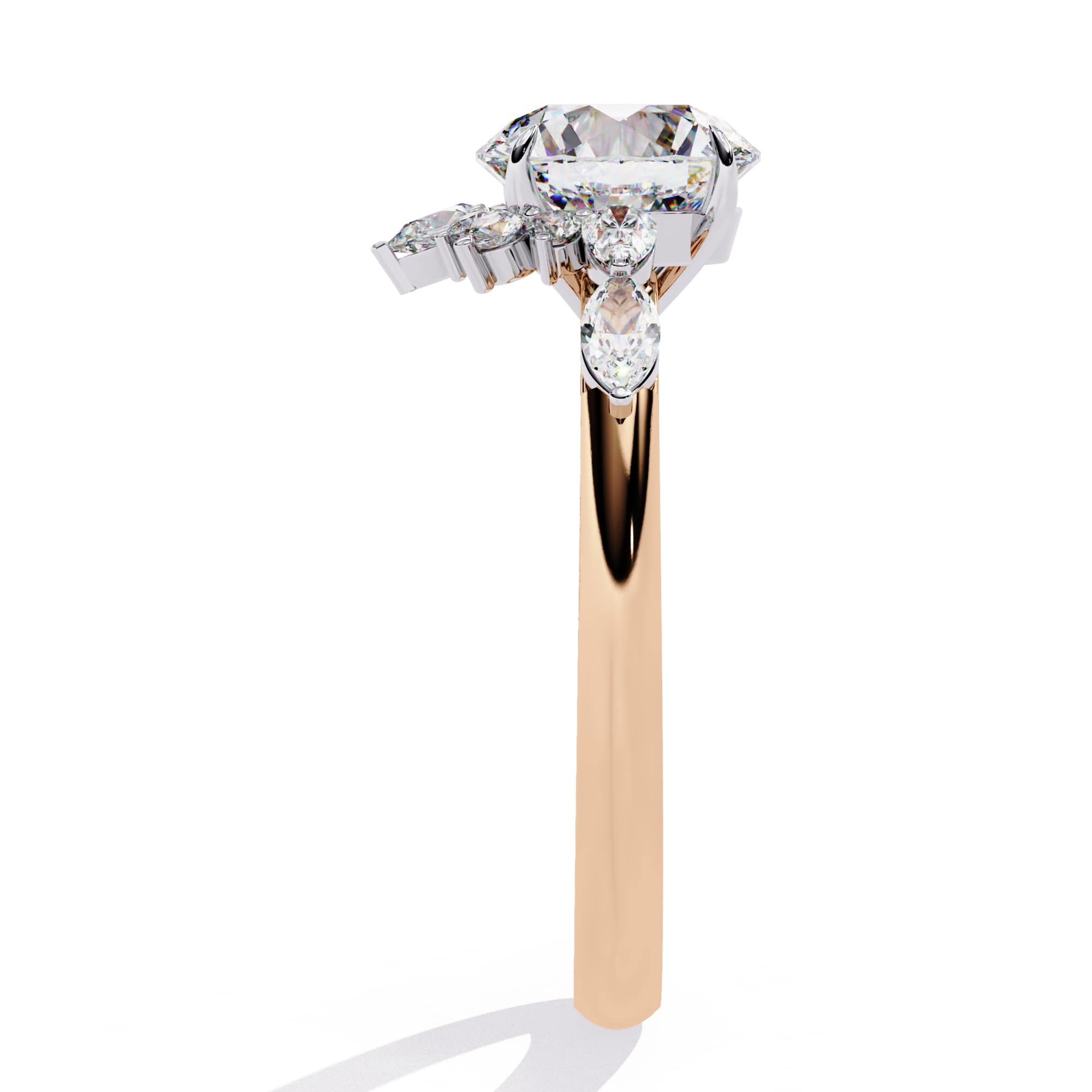 Radiant Central Stone Diamond Ring with Shimmering Side Accents