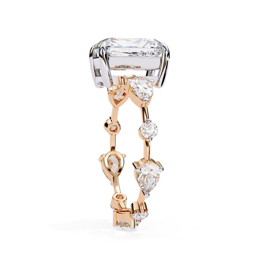 Radiant Central Stone Diamond Ring with Shimmering Side Accents