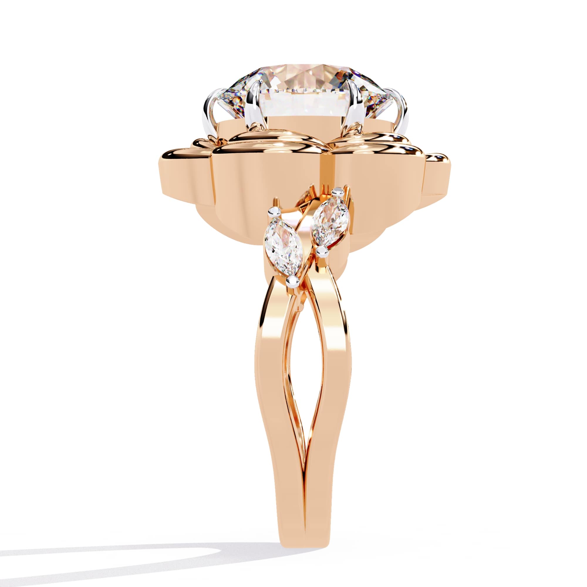 Radiant Central Stone Diamond Ring with Shimmering Side Accents