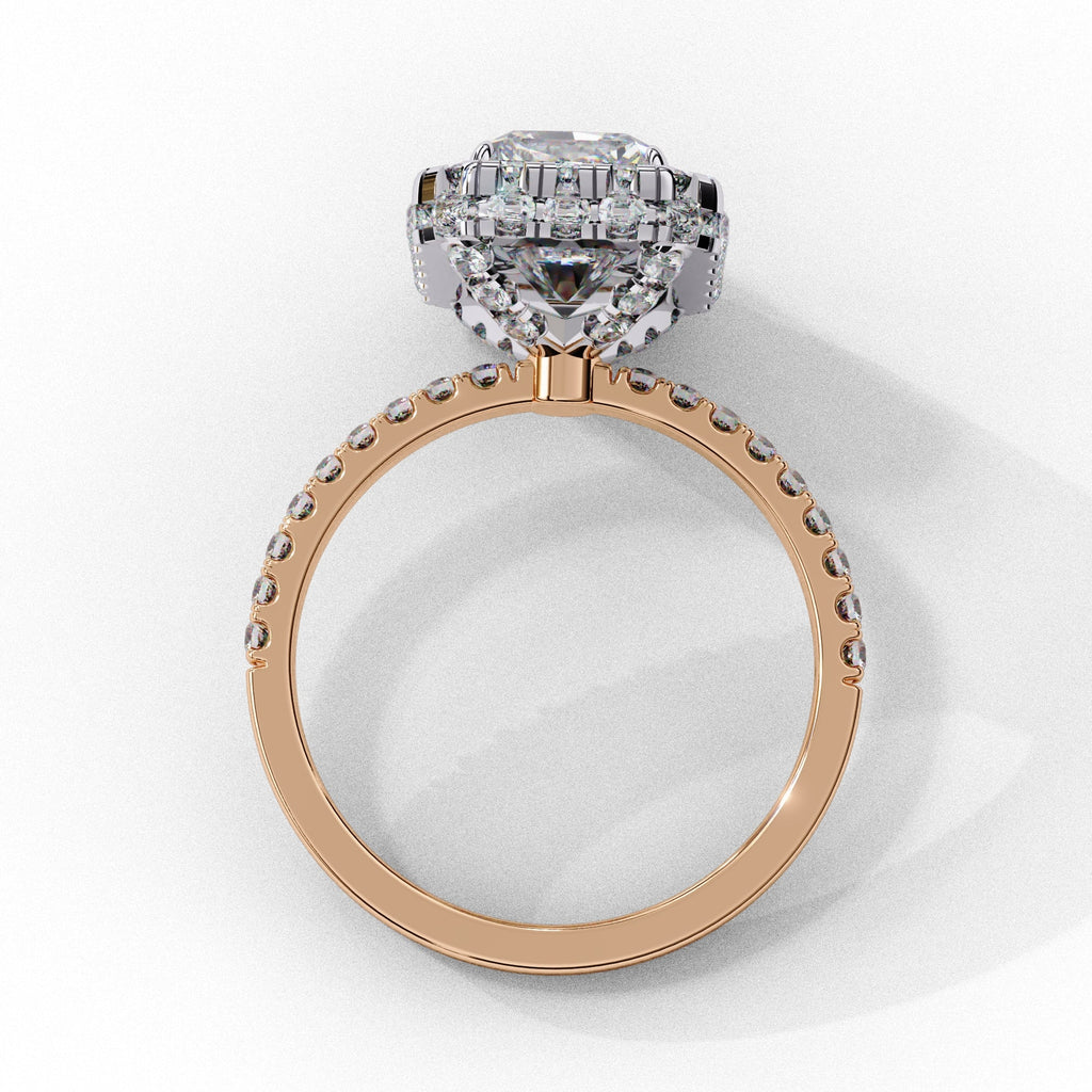 Radiant Central Stone Diamond Ring with Shimmering Side Accents