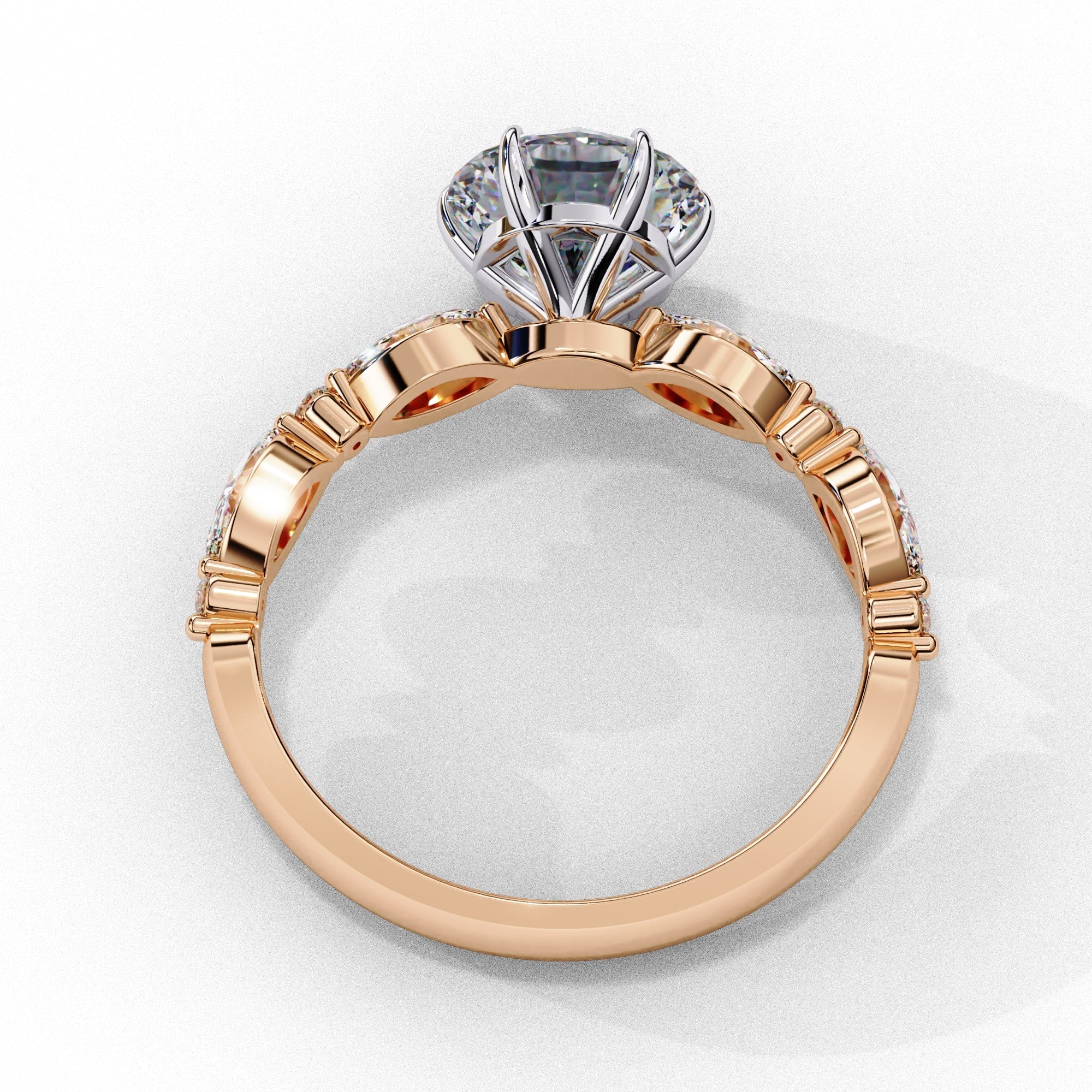 Radiant Central Stone Diamond Ring with Shimmering Side Accents