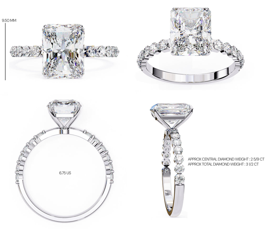 Radiant Central Stone Diamond Ring with Shimmering Accents