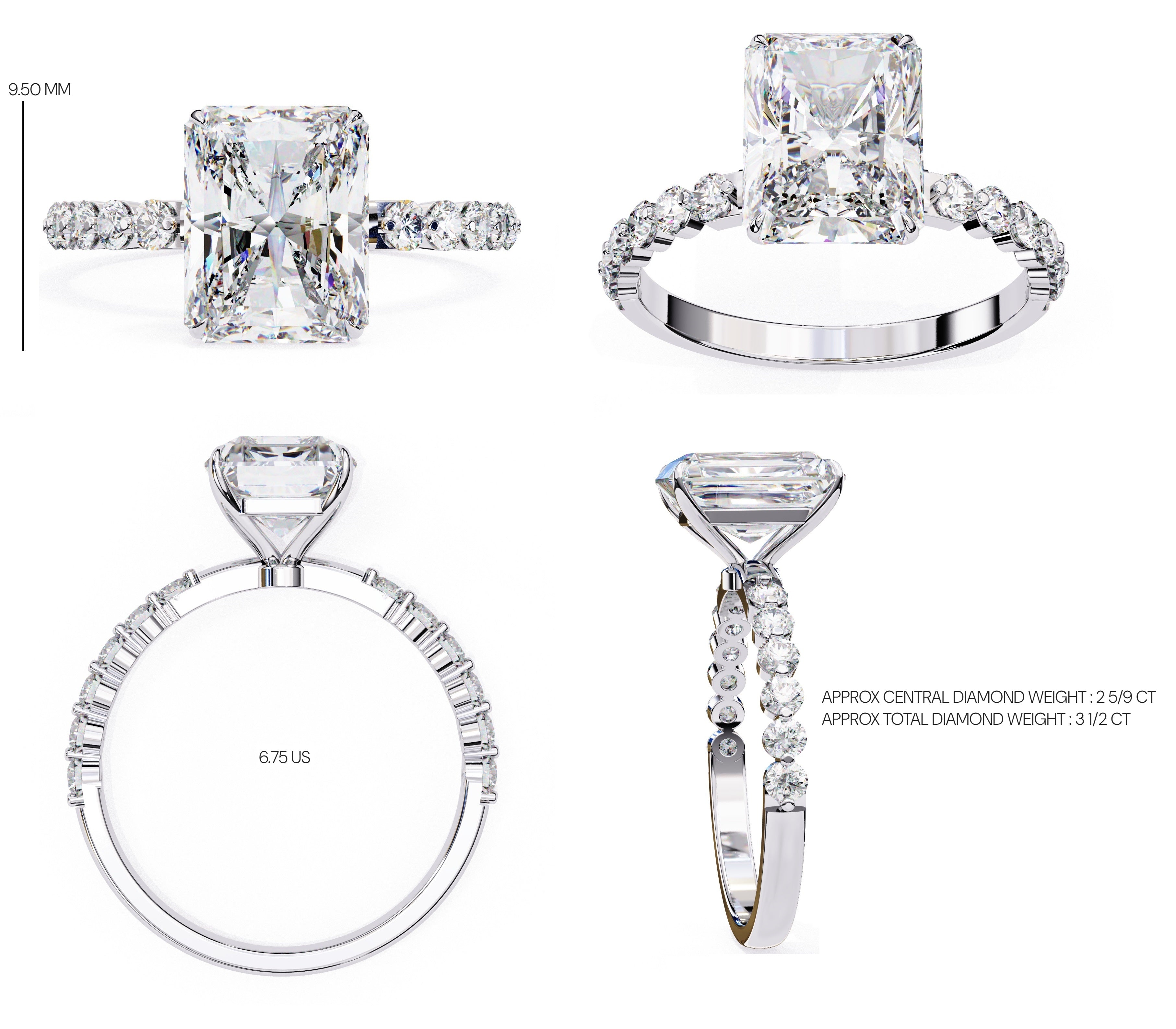 Radiant Central Stone Diamond Ring with Shimmering Accents