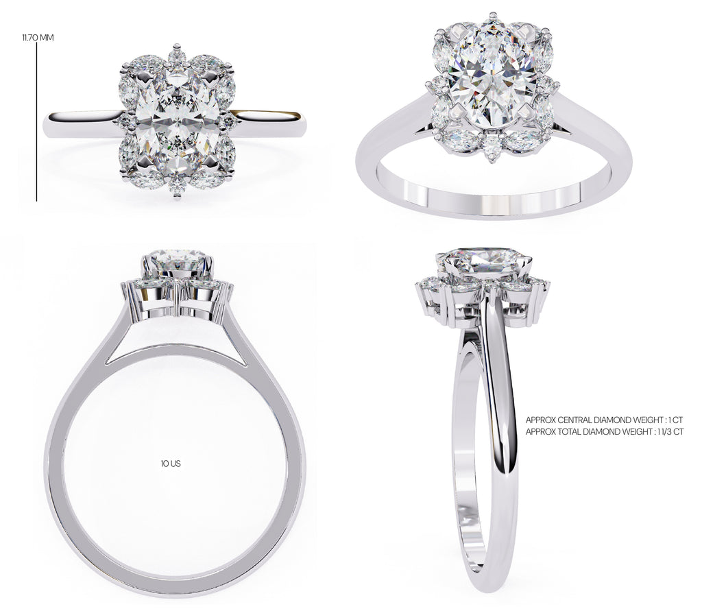 Radiant Central Stone Diamond Ring with Shimmering Side Accents
