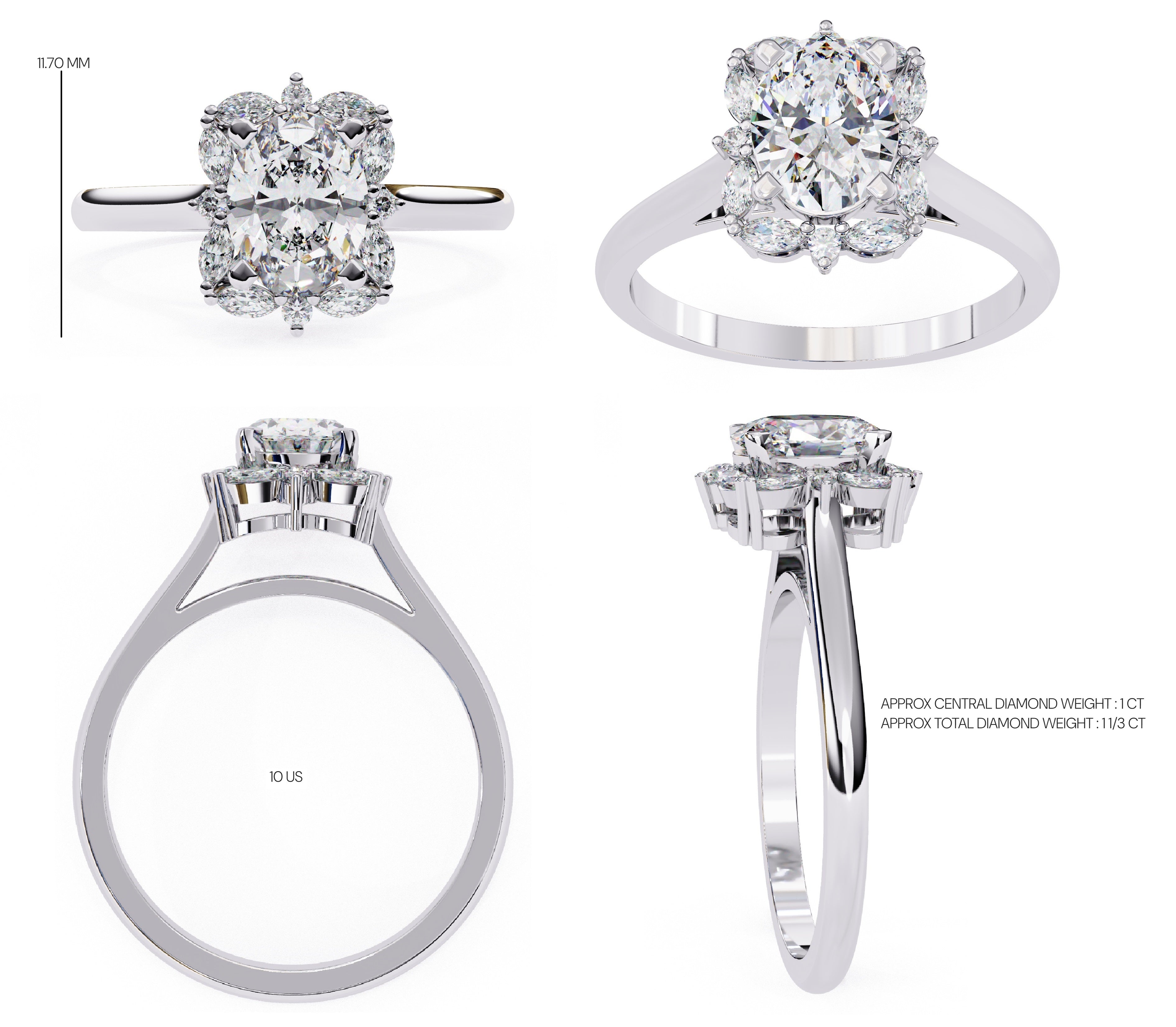 Radiant Central Stone Diamond Ring with Shimmering Side Accents