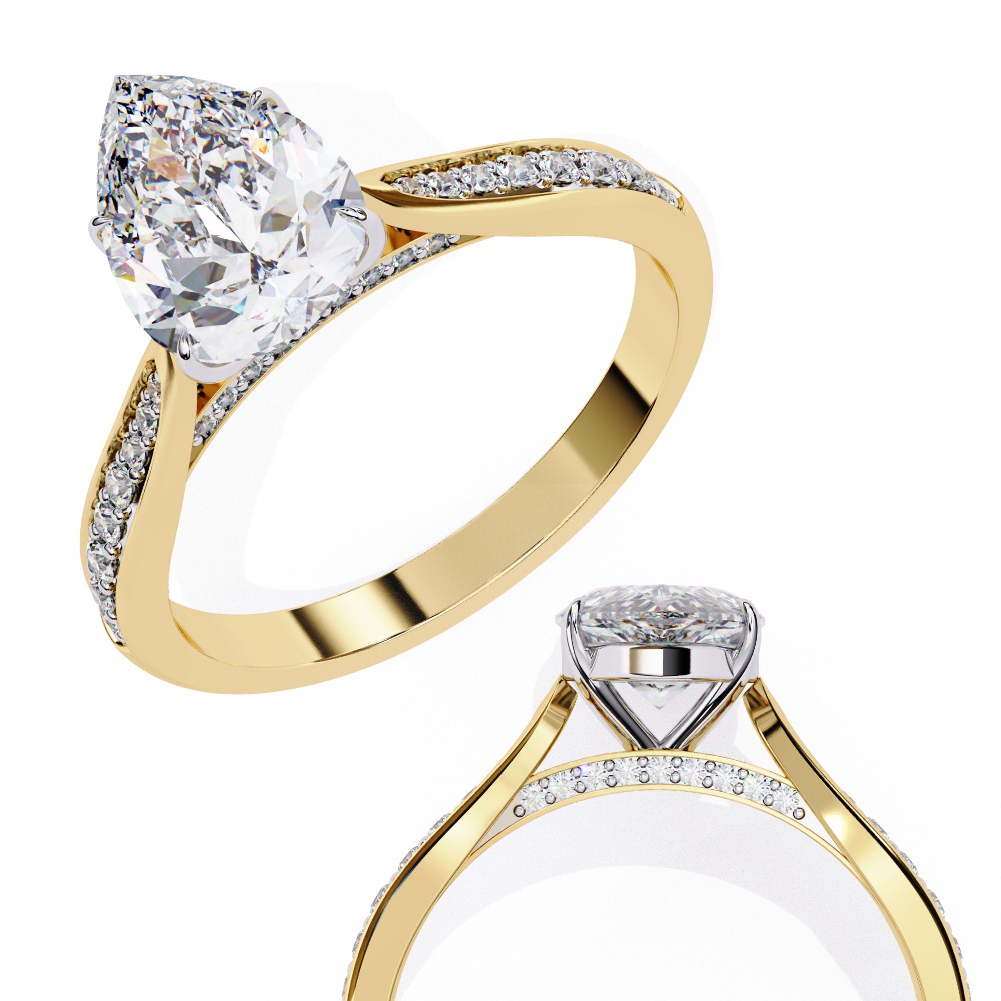 Radiant Central Stone Diamond Ring with Shimmering Side Accents