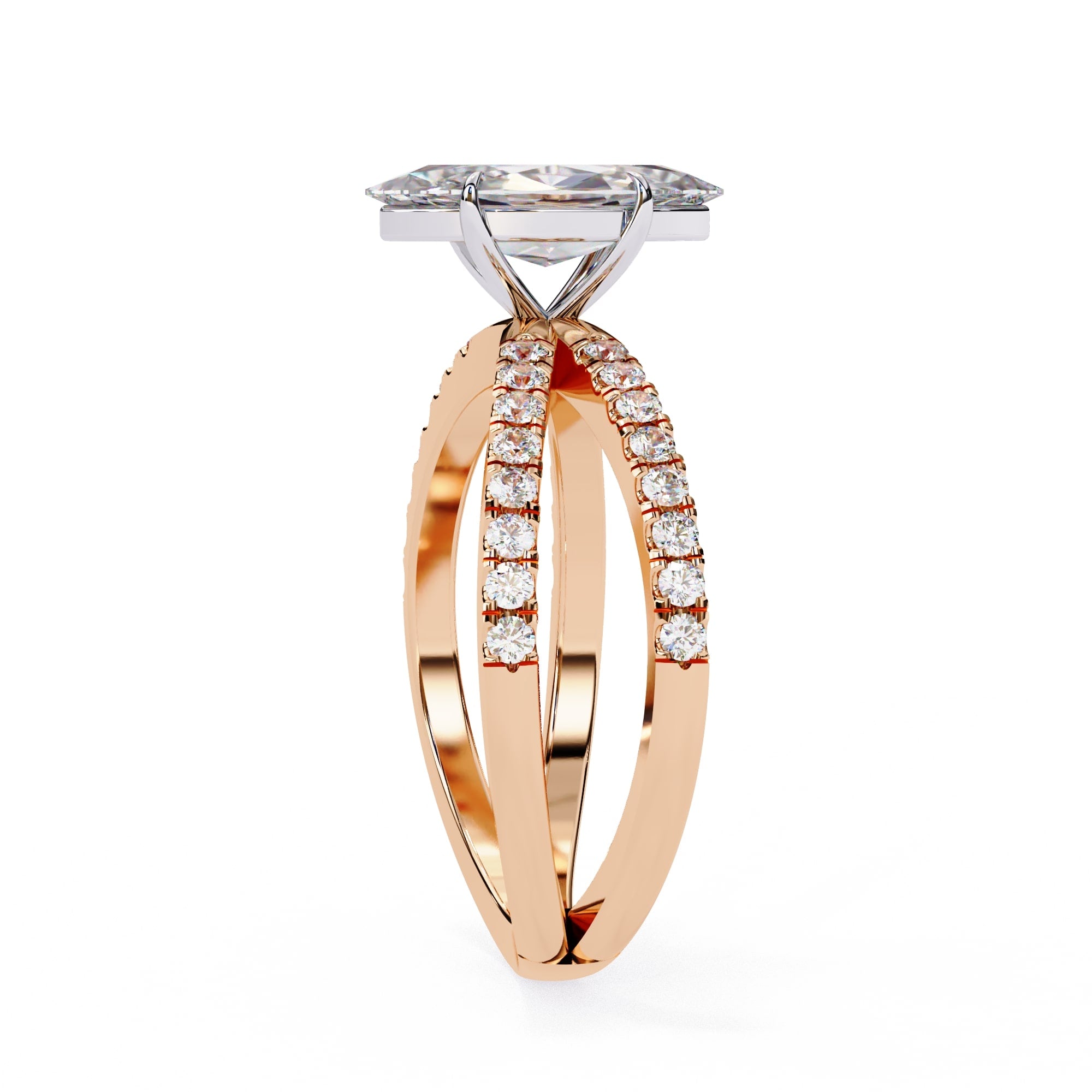 Radiant Central Stone Diamond Ring with Shimmering Side Accents