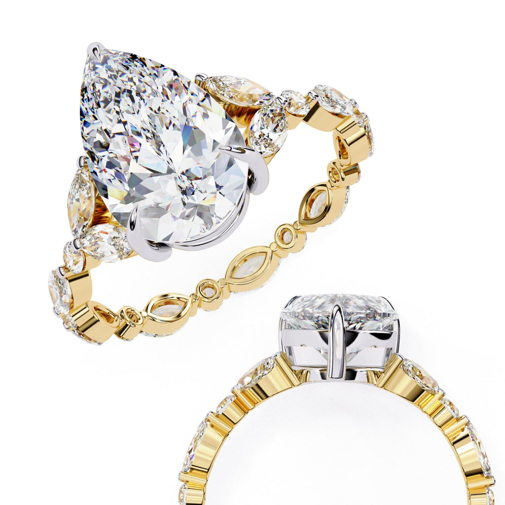 Radiant Central Stone Diamond Ring with Shimmering Side Accents