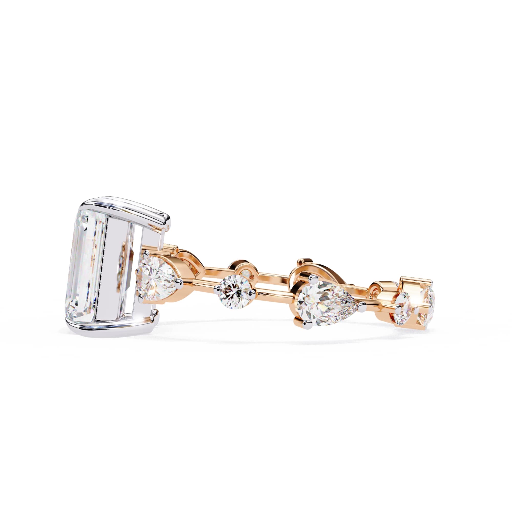 Radiant Central Stone Diamond Ring with Shimmering Side Accents