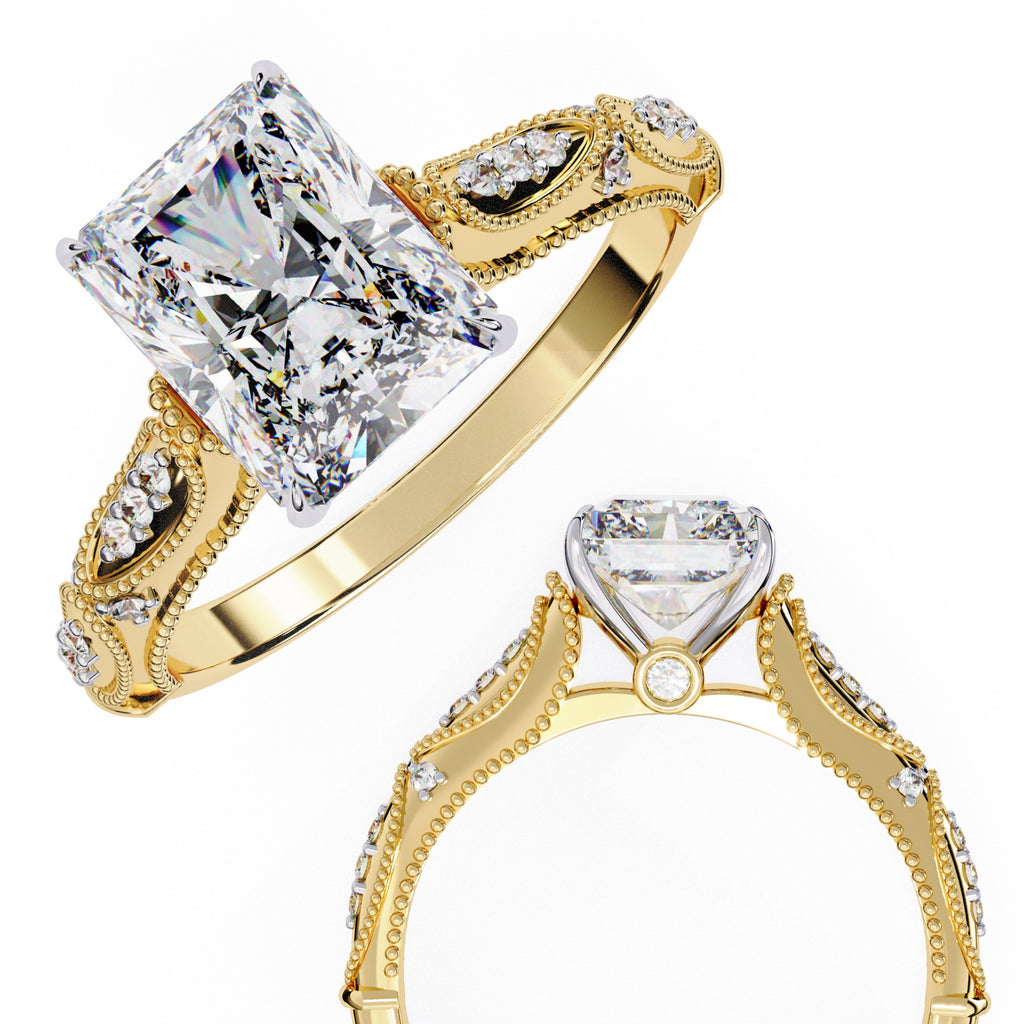 Radiant Solitaire Diamond Ring with Sparkling Side Stone Accents