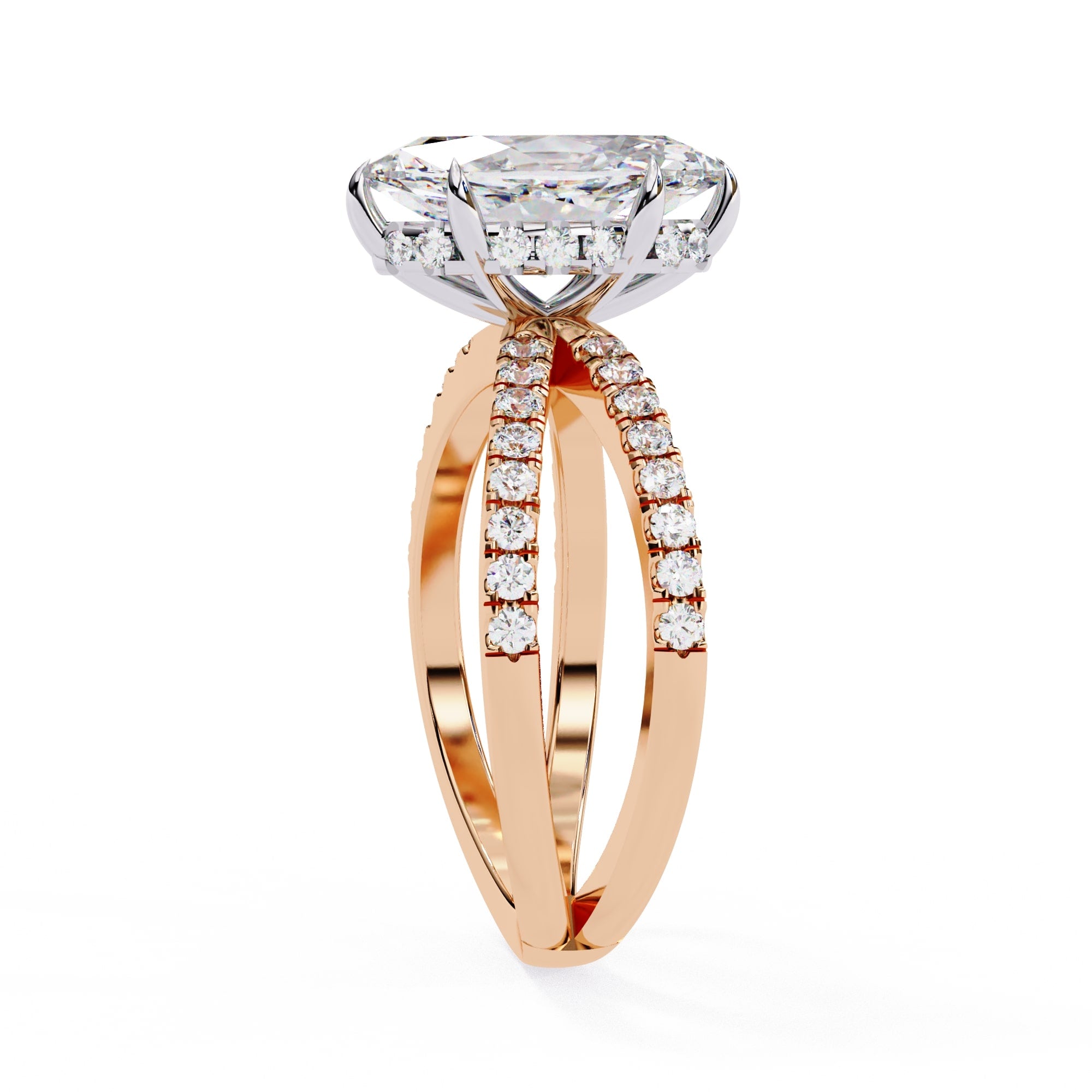 Radiant Central Stone Diamond Ring with Shimmering Side Accents