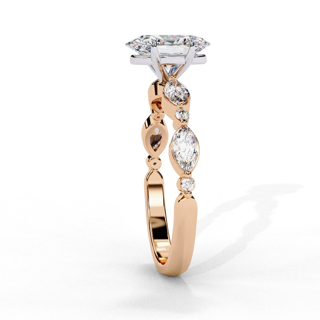 Radiant Central Stone Diamond Ring with Shimmering Side Accents
