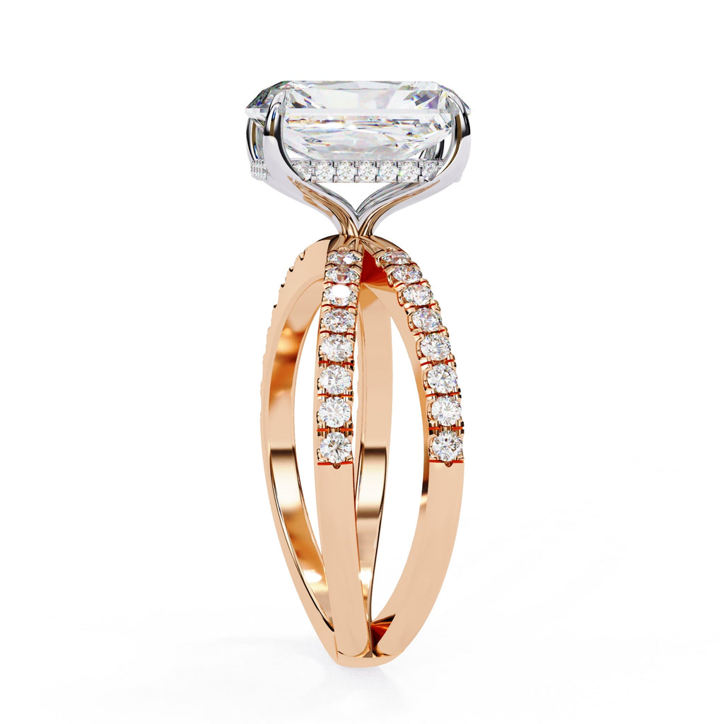 Radiant Central Stone Diamond Ring with Shimmering Side Accents