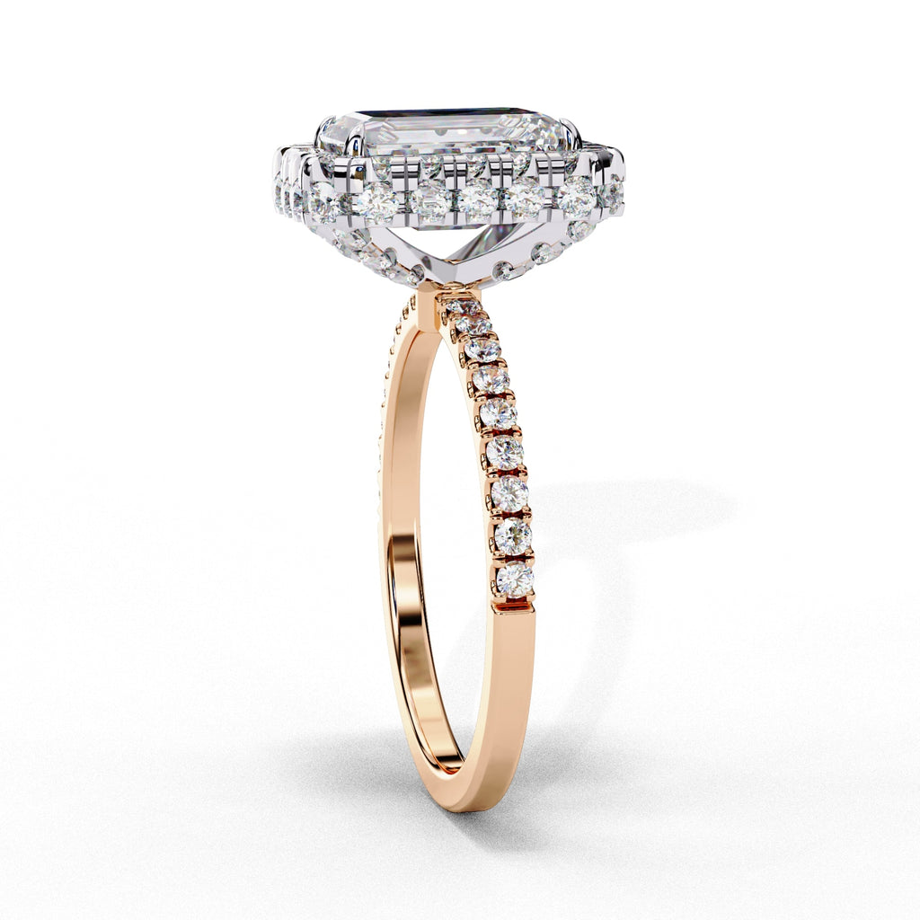 Radiant Central Stone Diamond Ring with Shimmering Side Accents