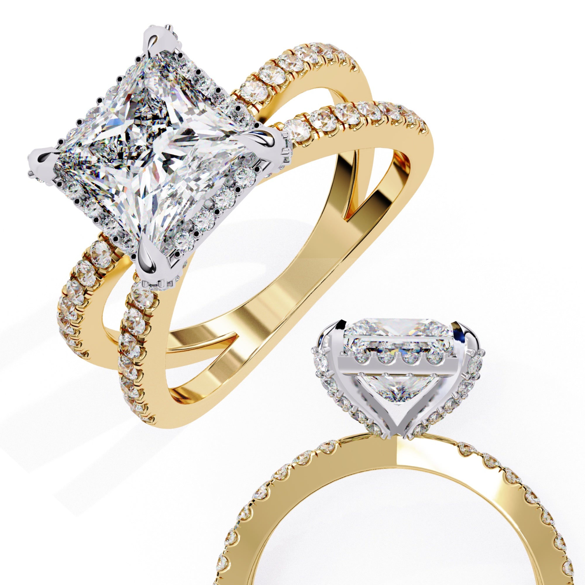 Radiant Central Stone Diamond Elegance Ring