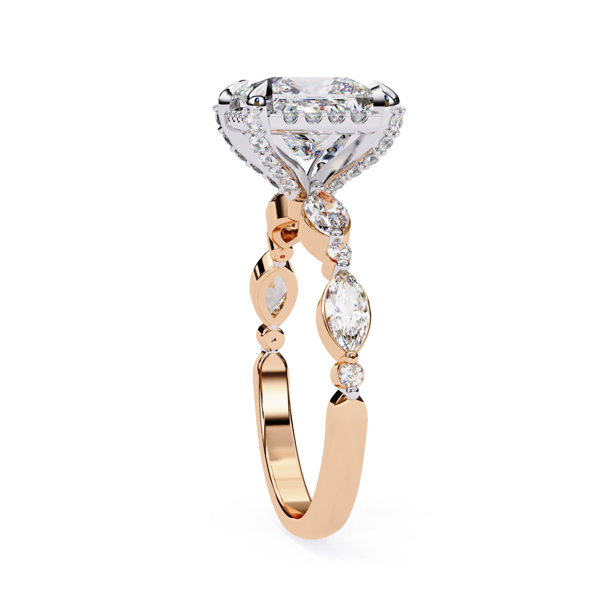 Radiant Central Stone Diamond Ring with Shimmering Side Accents