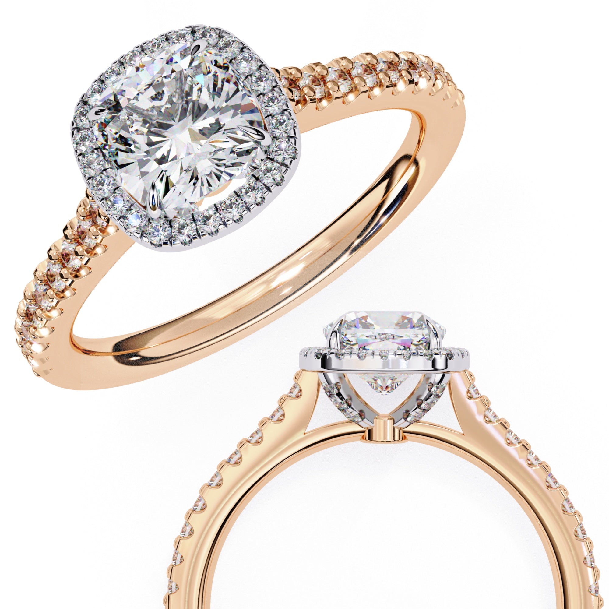 Radiant Central Stone Diamond Ring with Shimmering Side Accents