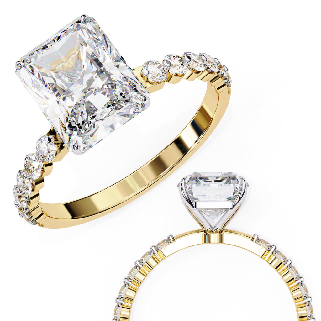 Radiant Central Stone Diamond Ring with Shimmering Accents