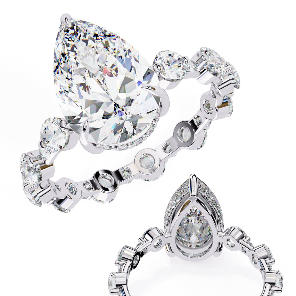 Radiant Central Stone Diamond Ring with Shimmering Side Accents