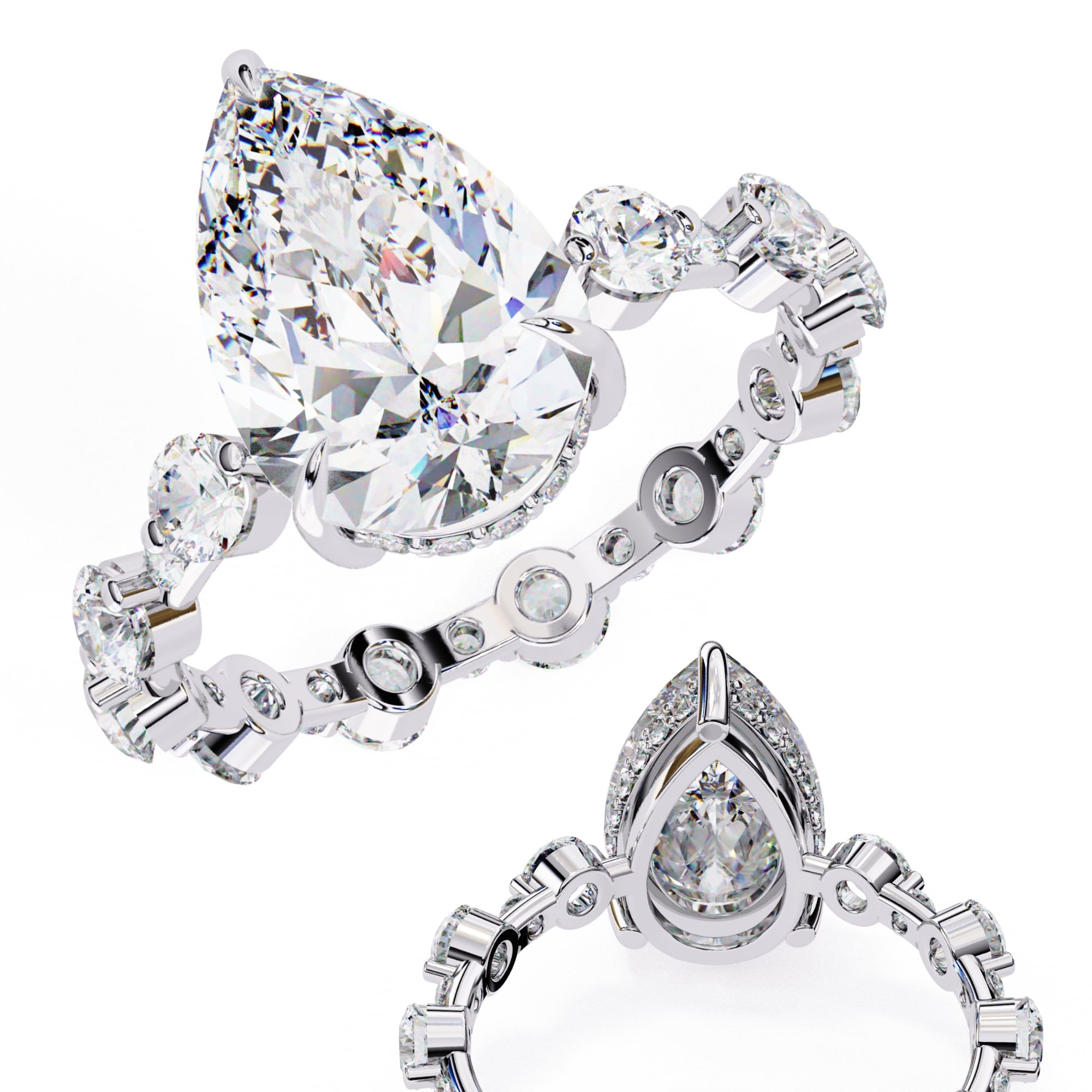 Radiant Central Stone Diamond Ring with Shimmering Side Accents