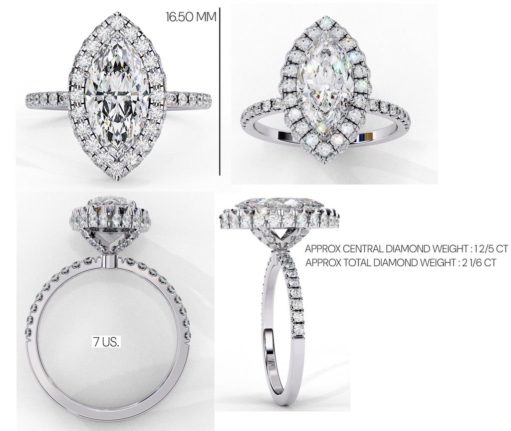 Radiant Diamond Cluster Central Stone Ring