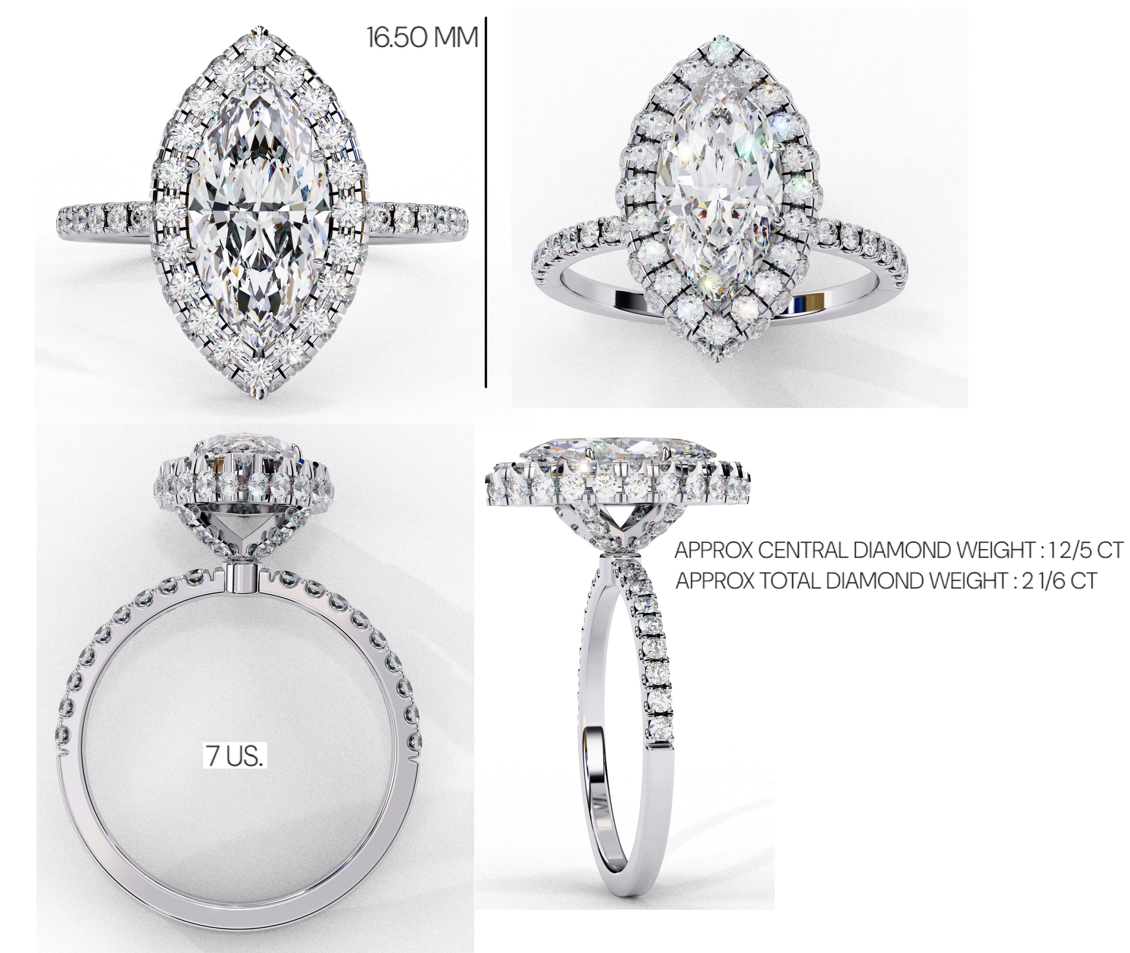 Radiant Diamond Cluster Central Stone Ring