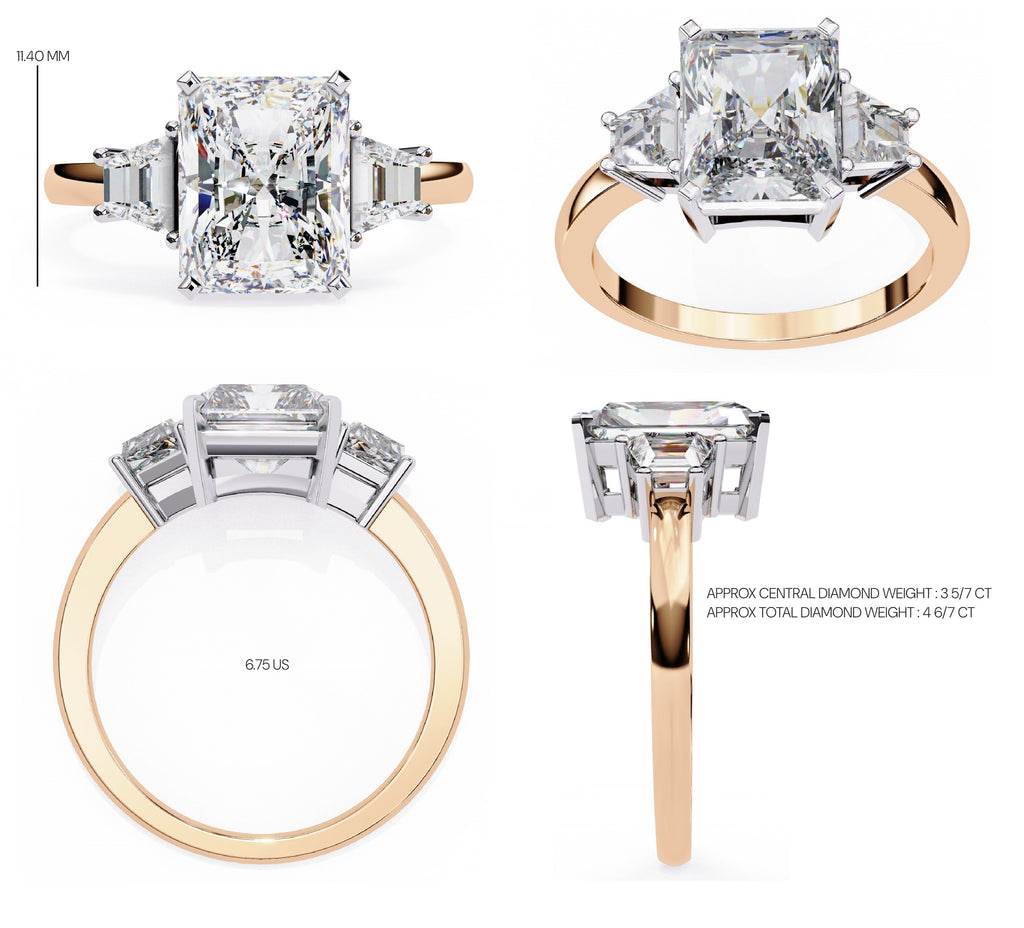 Radiant Central Stone Diamond Side Accents Ring