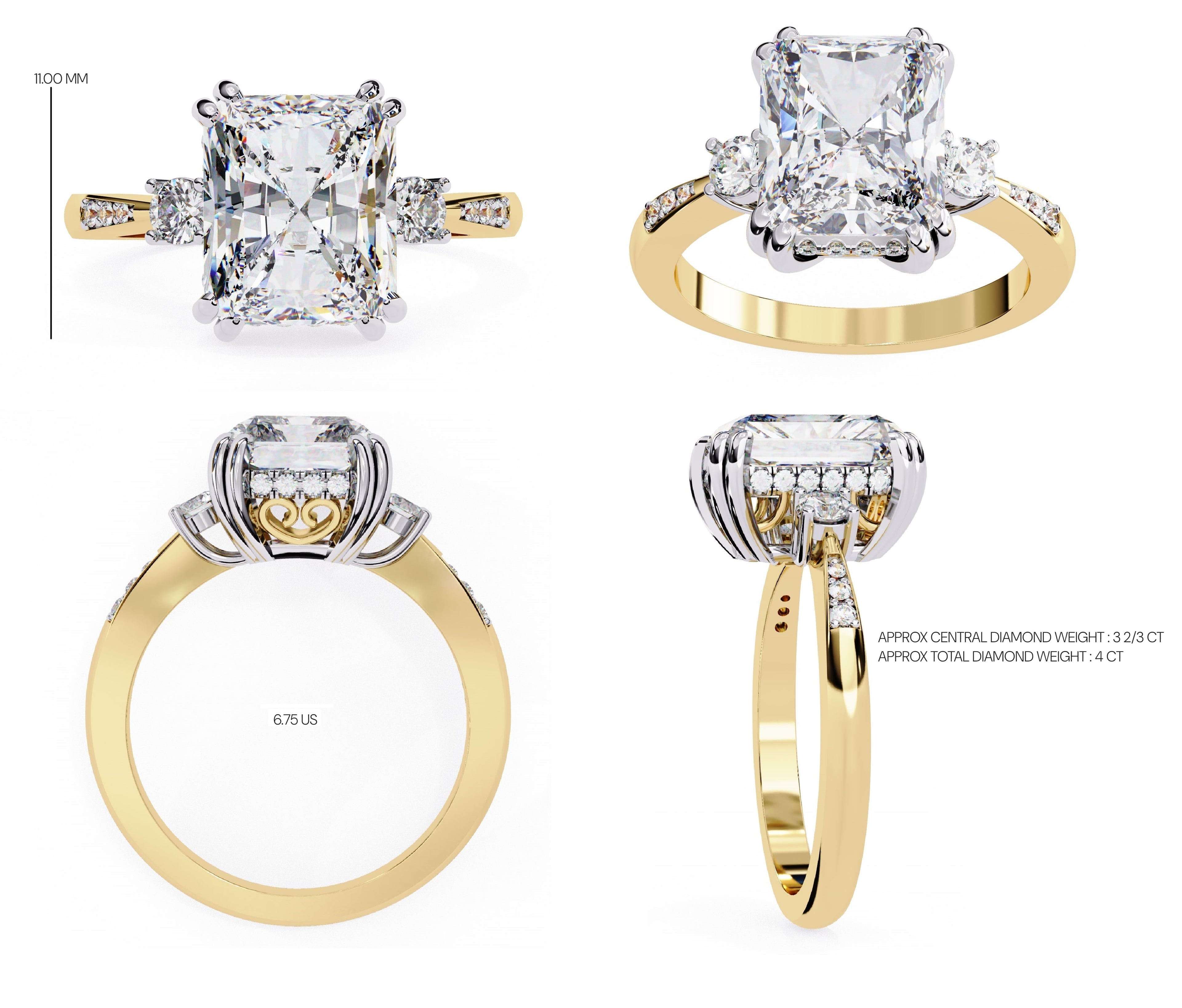 Elegant Central Stone Diamond Ring with Radiant Side Accents