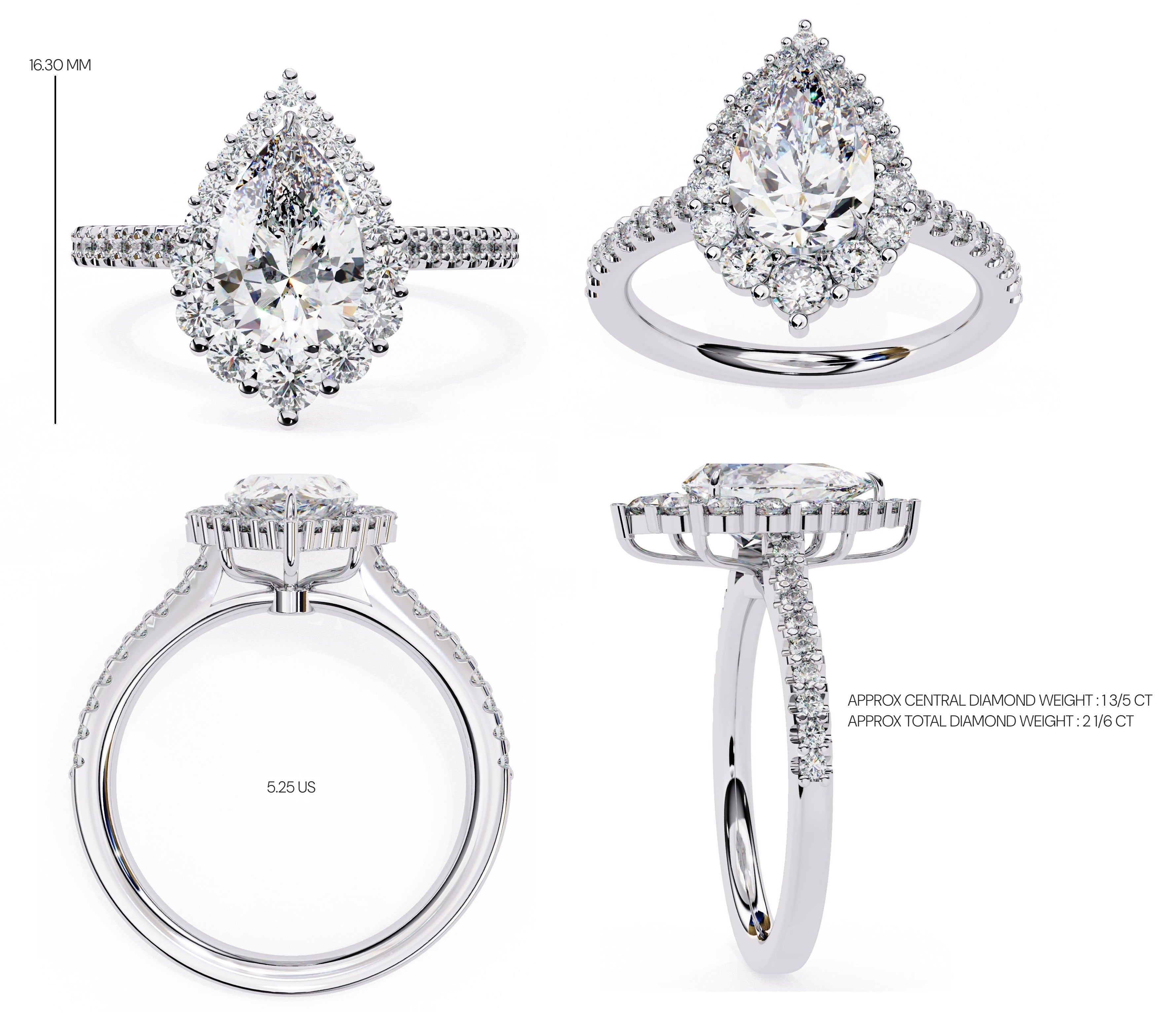 Radiant Central Stone Diamond Side Accent Ring