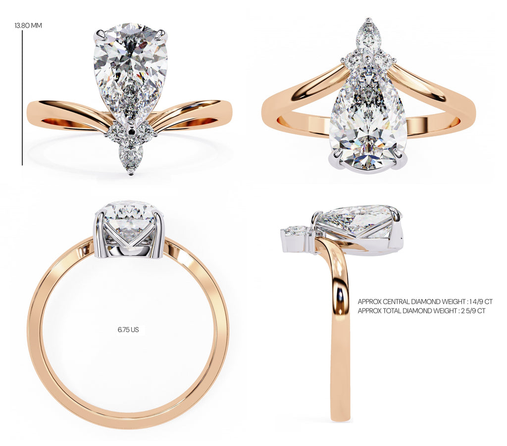 Radiant Central Stone Diamond Ring with Shimmering Side Accents