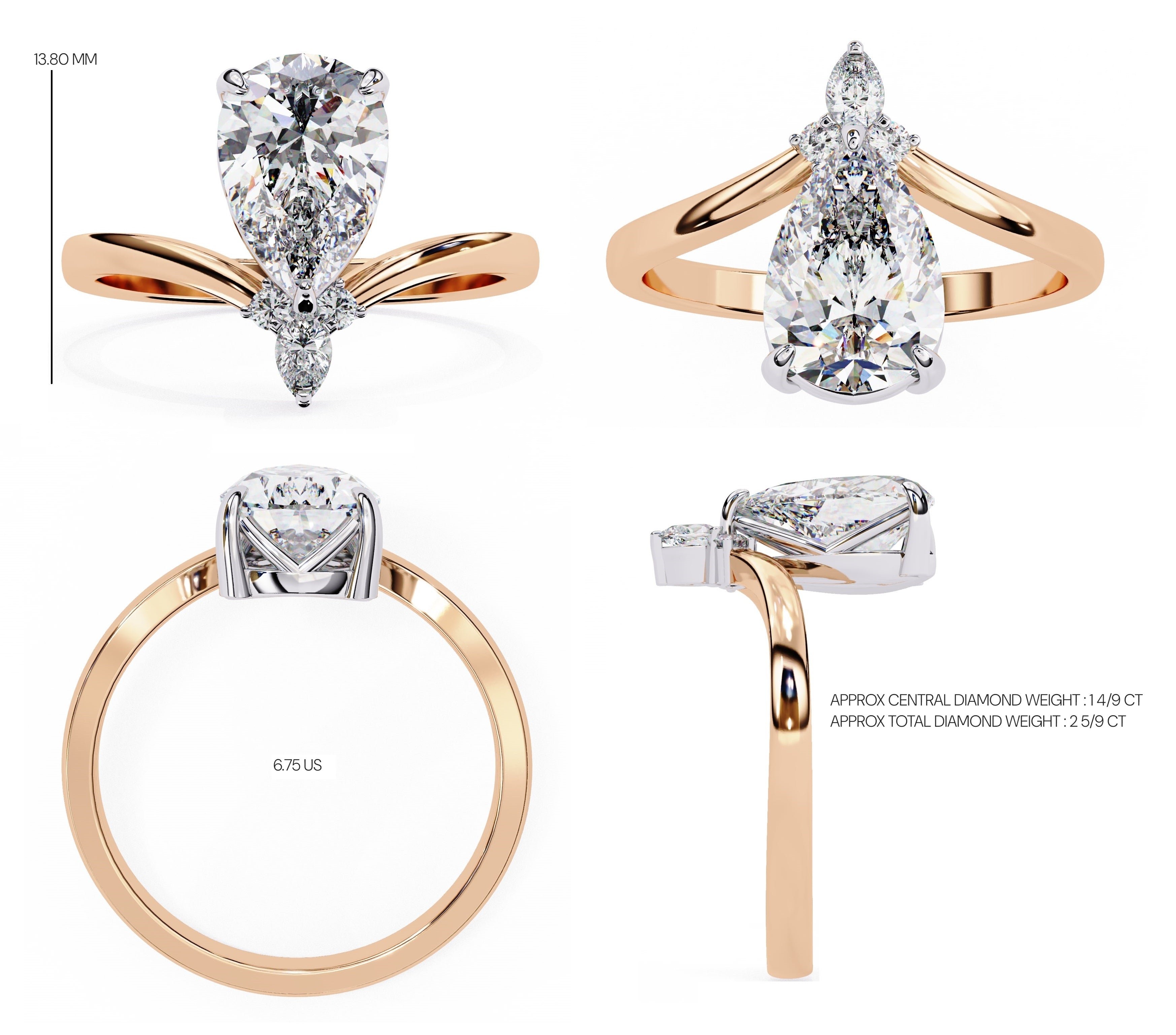 Radiant Central Stone Diamond Ring with Shimmering Side Accents
