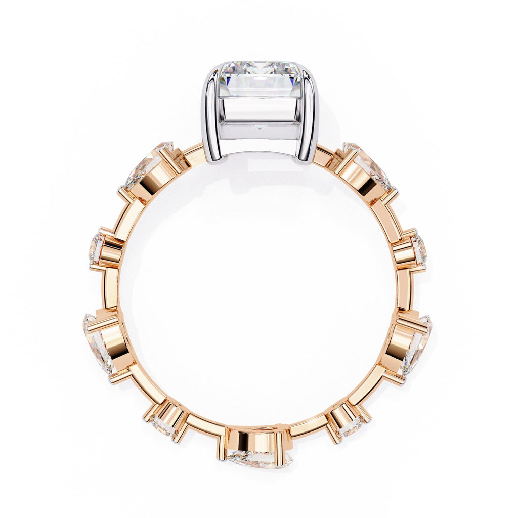 Radiant Central Stone Diamond Ring with Shimmering Side Accents