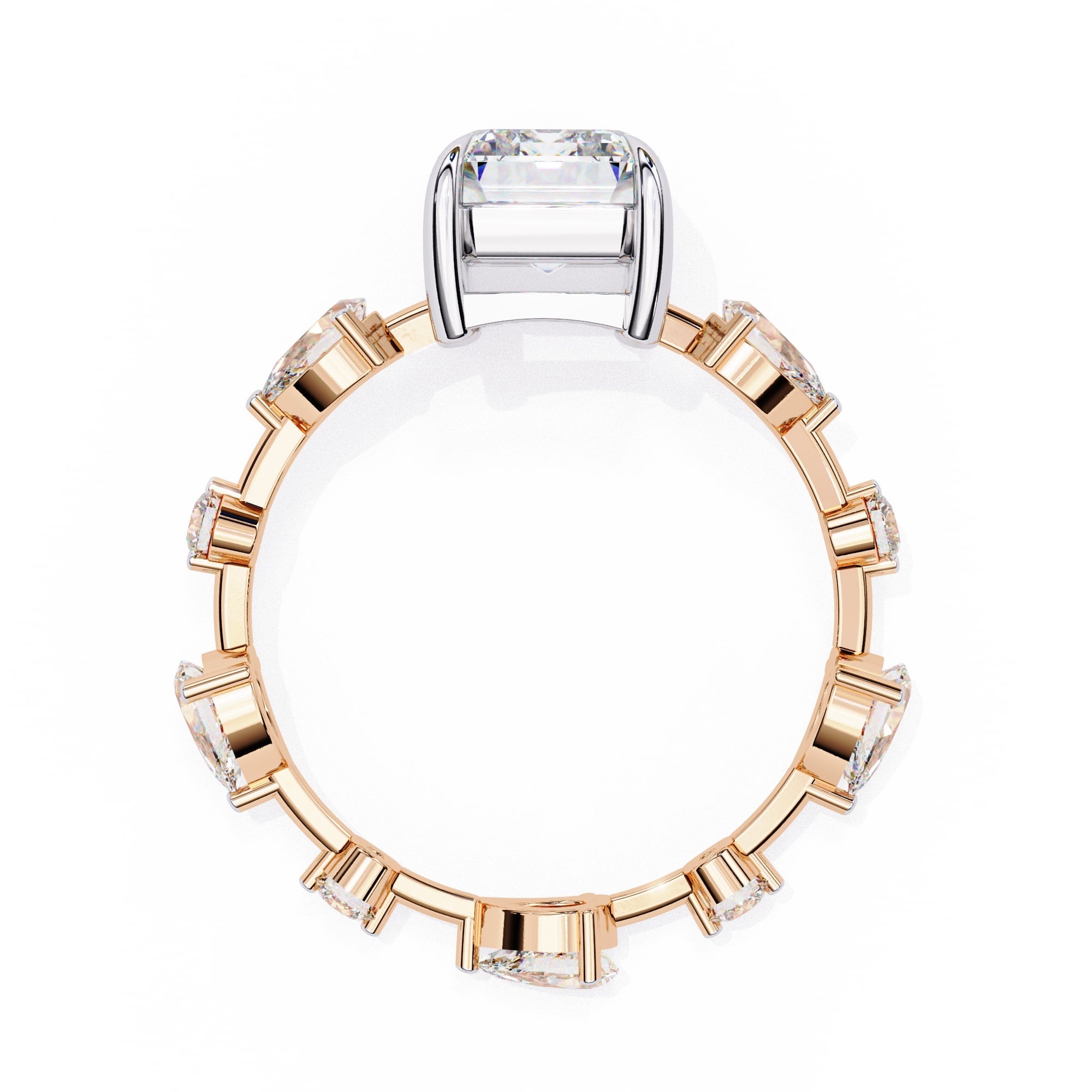 Radiant Central Stone Diamond Ring with Shimmering Side Accents