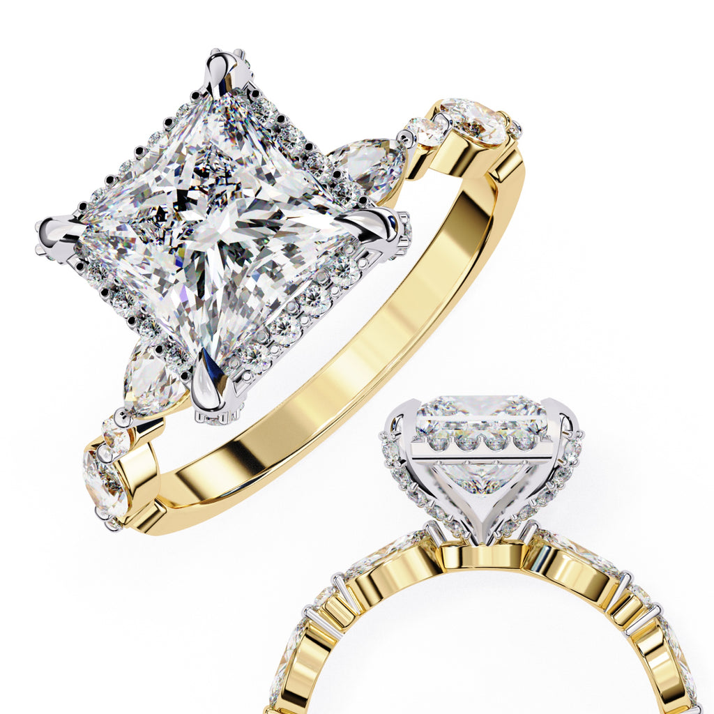 Radiant Central Stone Diamond Ring with Shimmering Side Accents