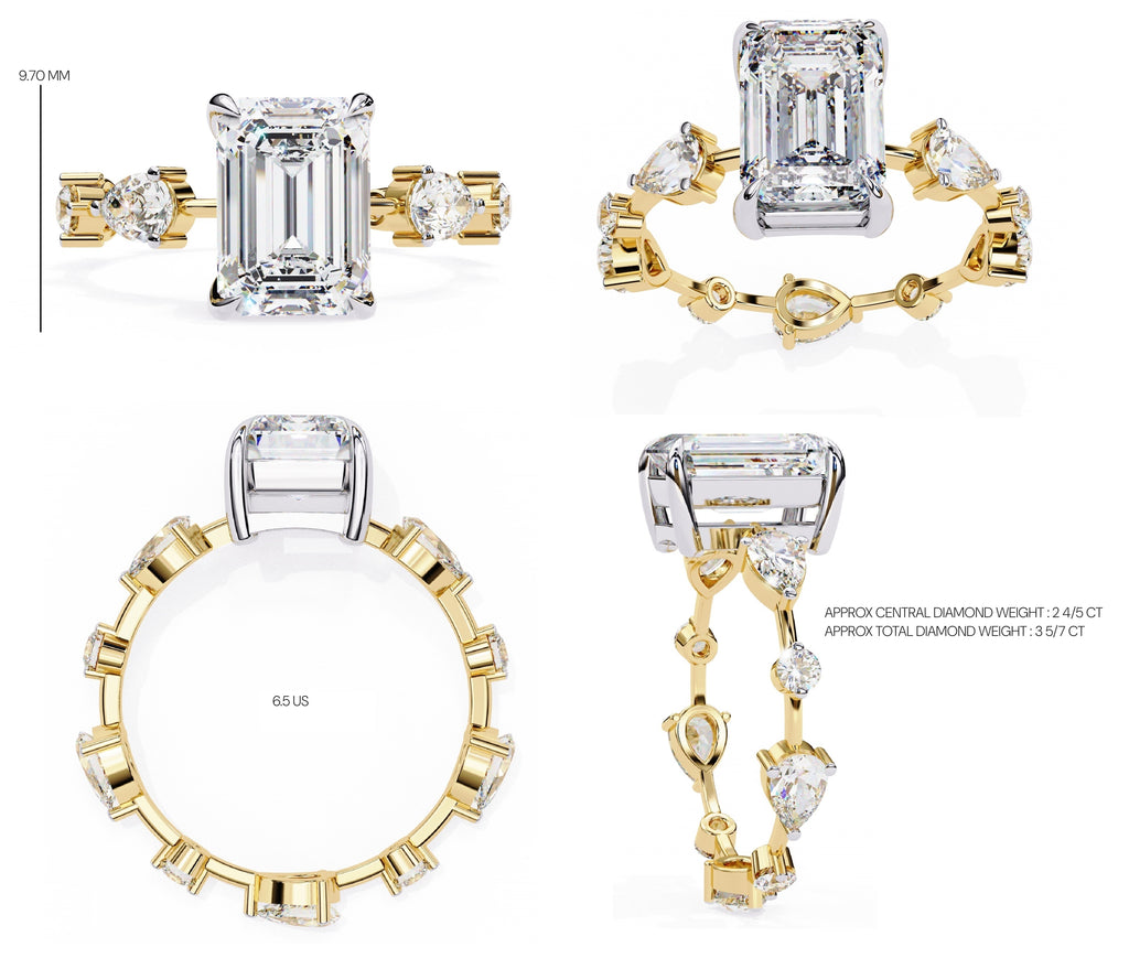 Radiant Central Stone Diamond Ring with Shimmering Side Accents