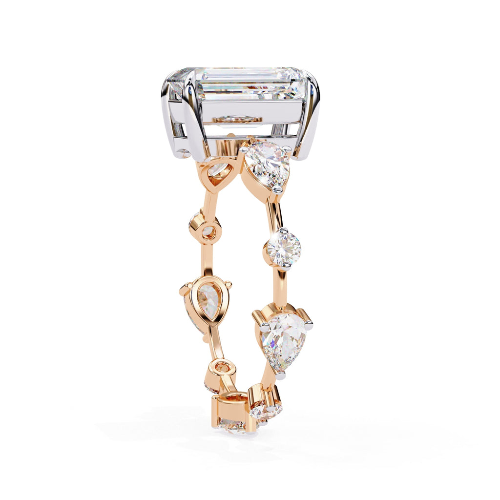 Radiant Central Stone Diamond Ring with Shimmering Side Accents