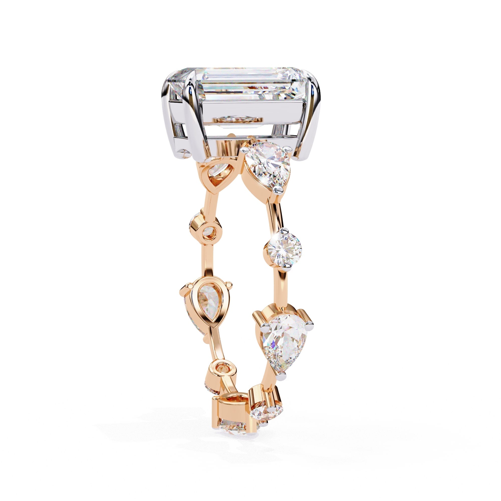 Radiant Central Stone Diamond Ring with Shimmering Side Accents