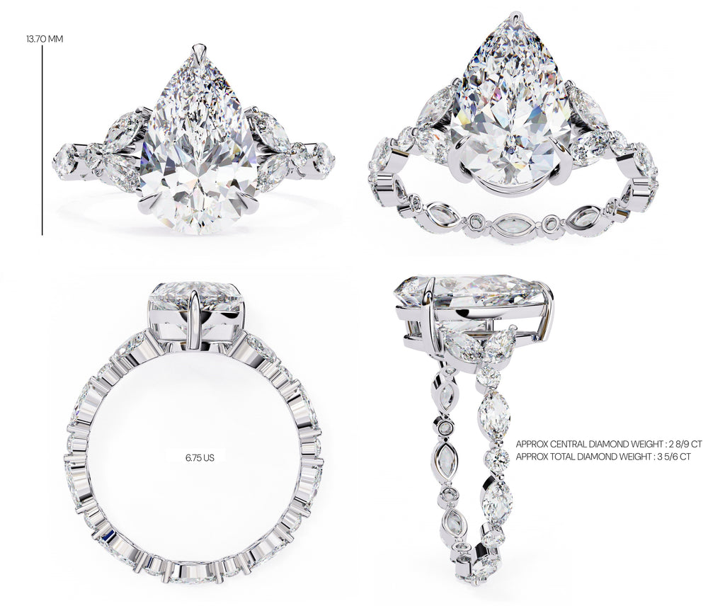 Radiant Central Stone Diamond Ring with Shimmering Side Accents