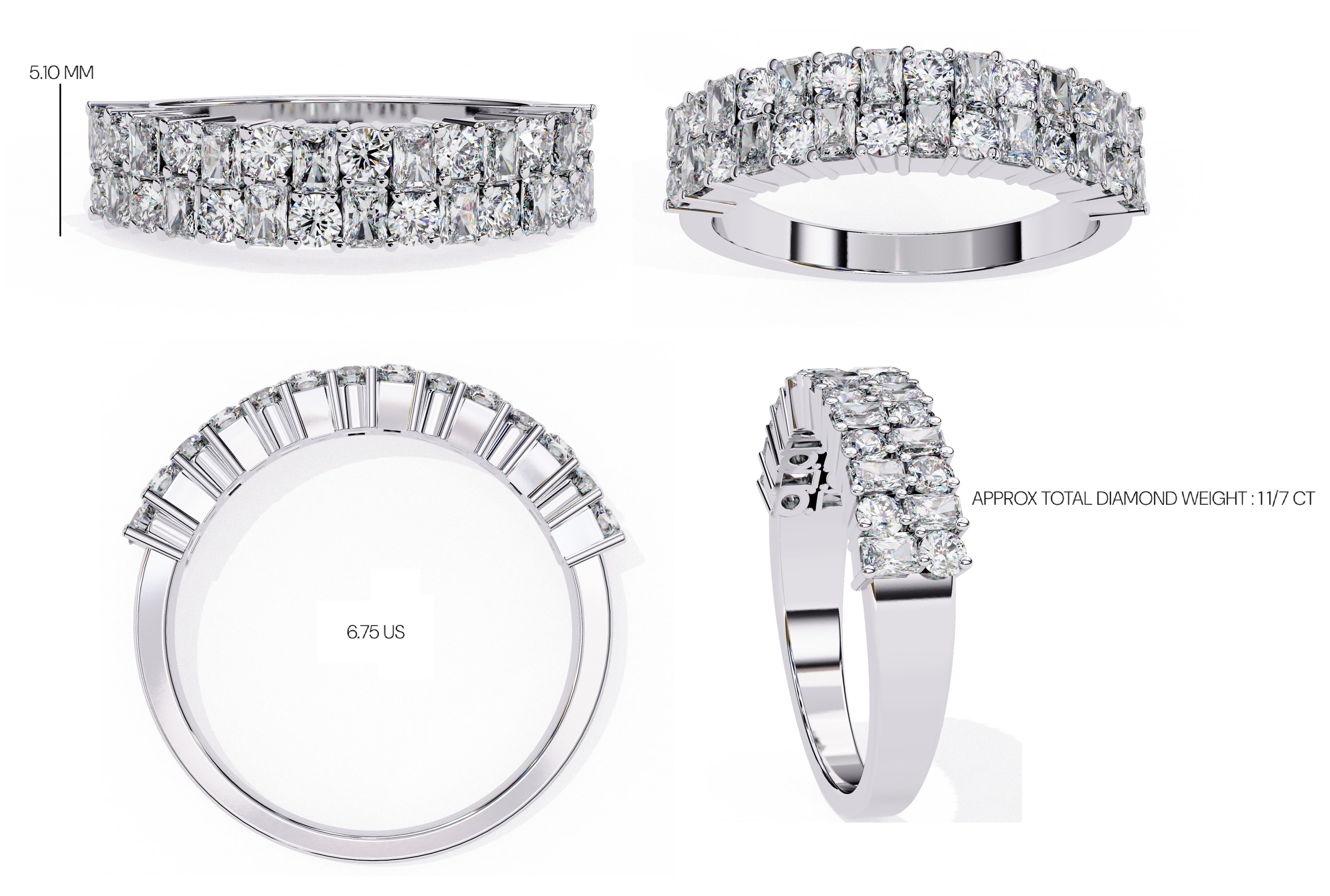 Radiant Diamond Side Stone Eternity Ring