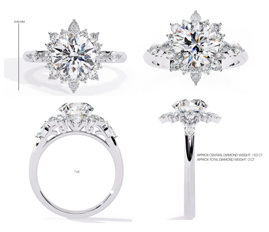 Radiant Central Stone Diamond Ring with Sparkling Side Accents