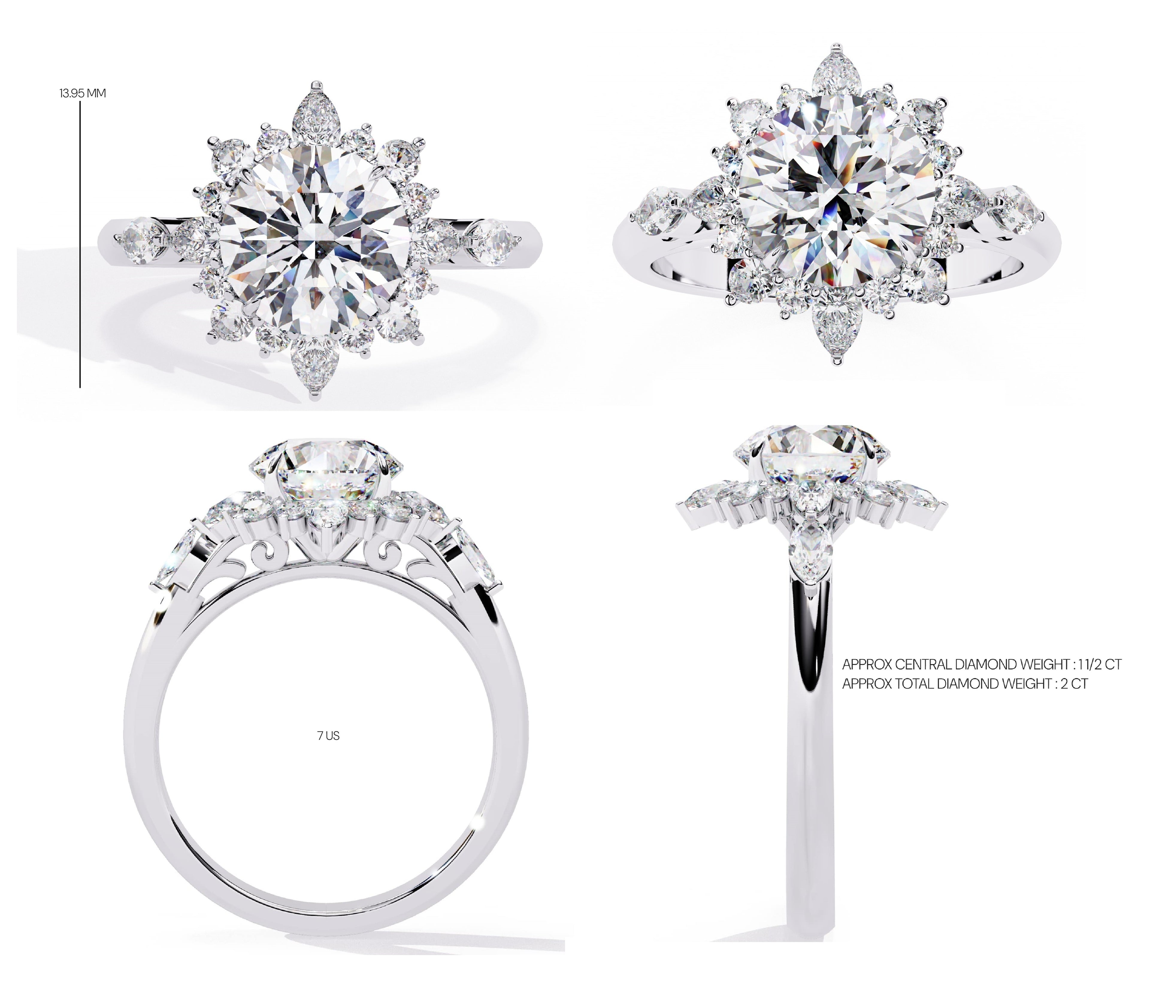 Radiant Central Stone Diamond Ring with Sparkling Side Accents