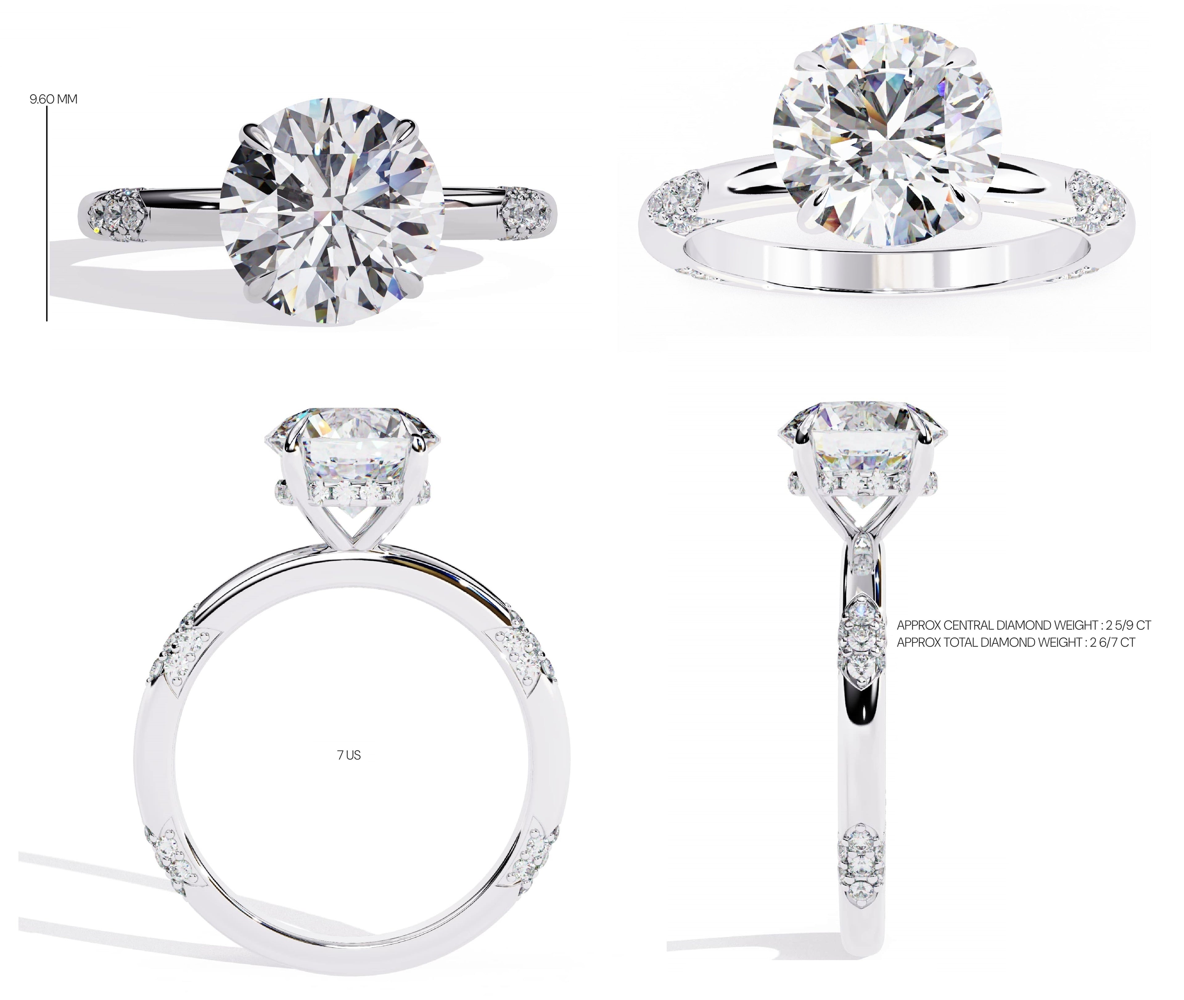 Exquisite VVS1 Diamond Central Stone Ring with Brilliant Side Accents