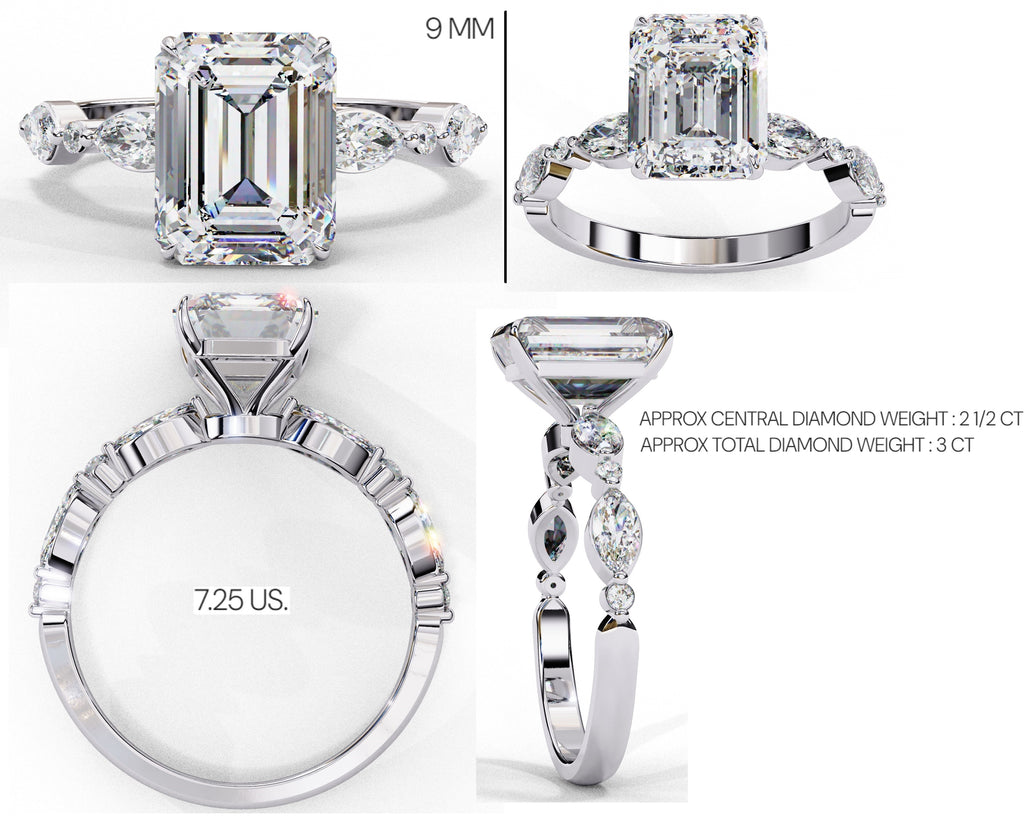 Radiant Central Stone Diamond Ring with Shimmering Side Accents