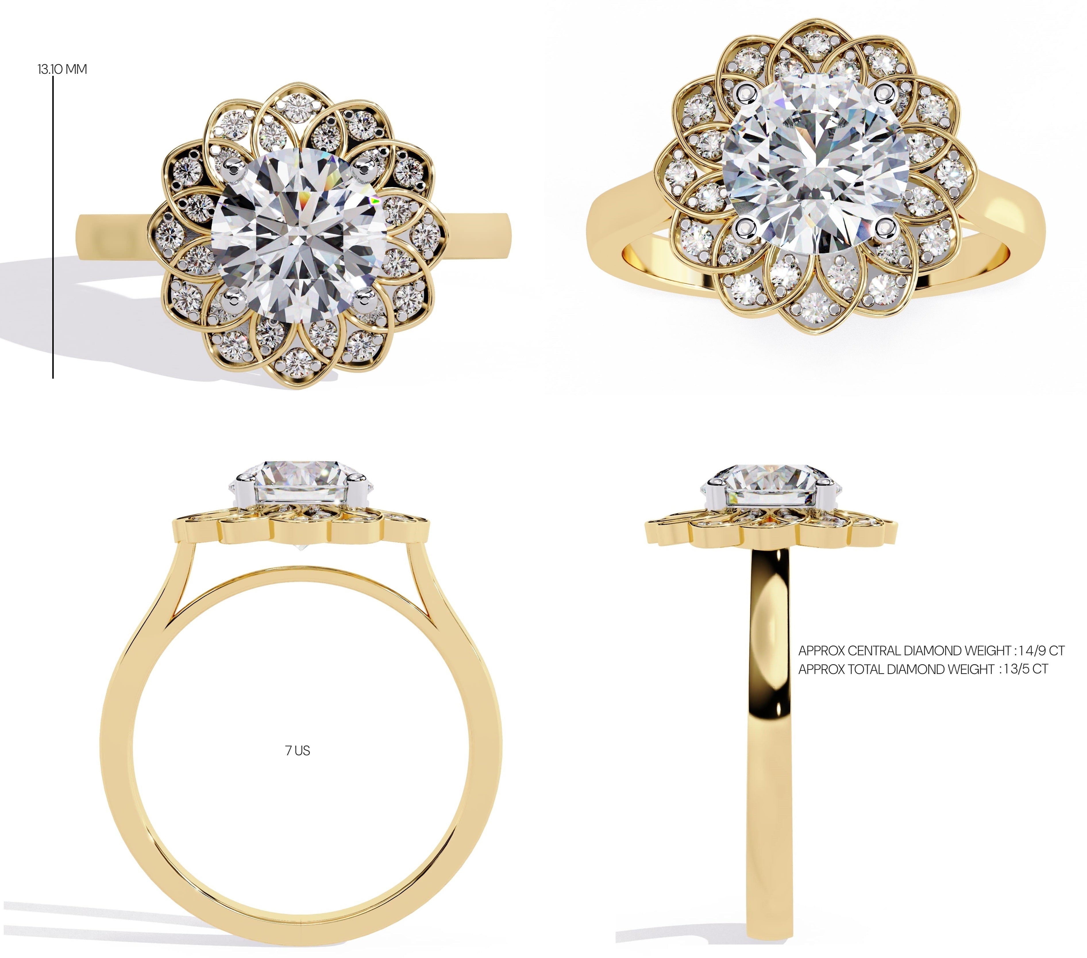 Elegant Central Stone Diamond Ring with Side Brilliance
