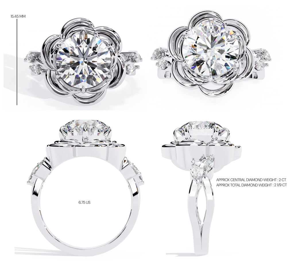 Radiant Central Stone Diamond Ring with Shimmering Side Accents