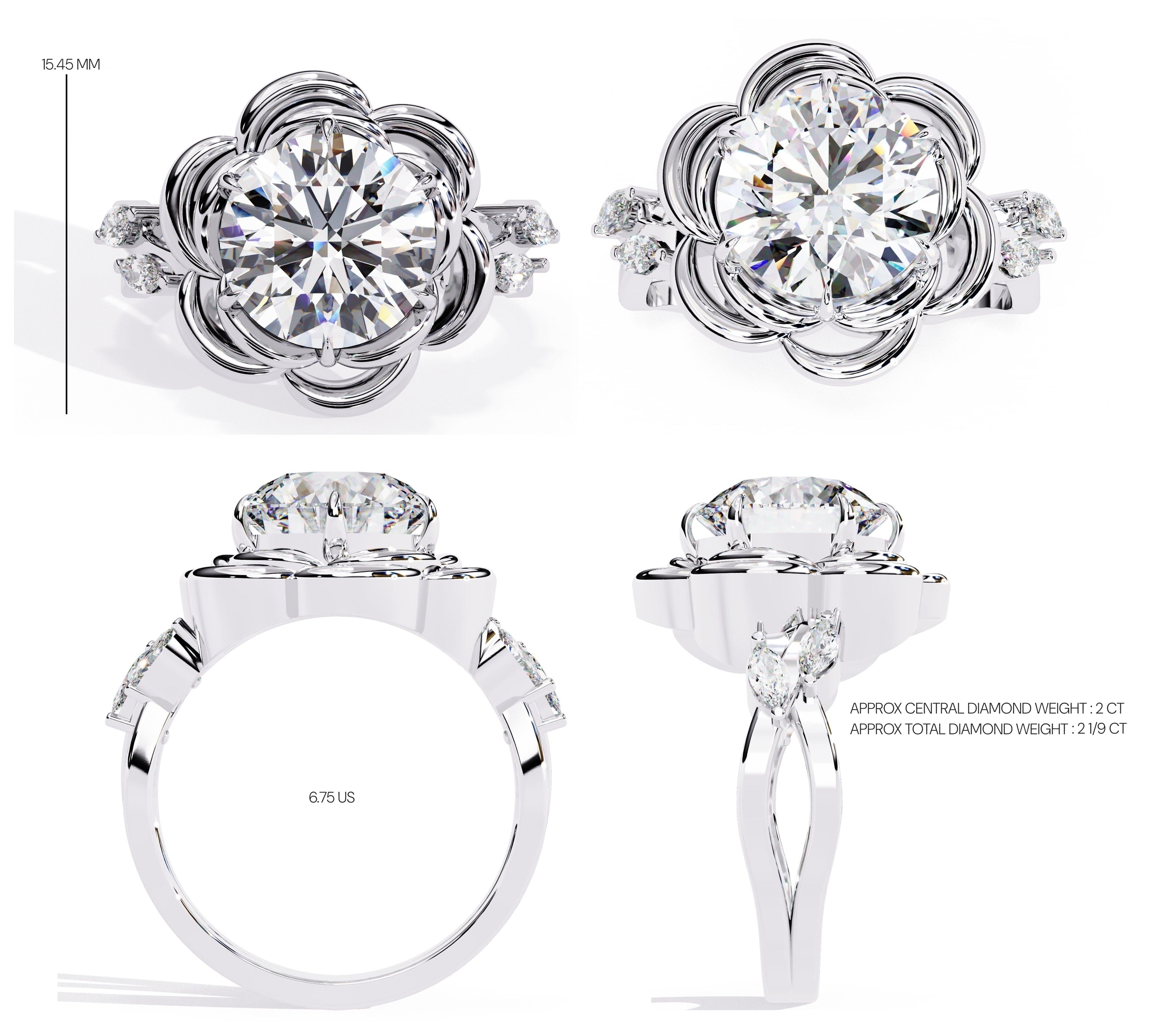 Radiant Central Stone Diamond Ring with Shimmering Side Accents