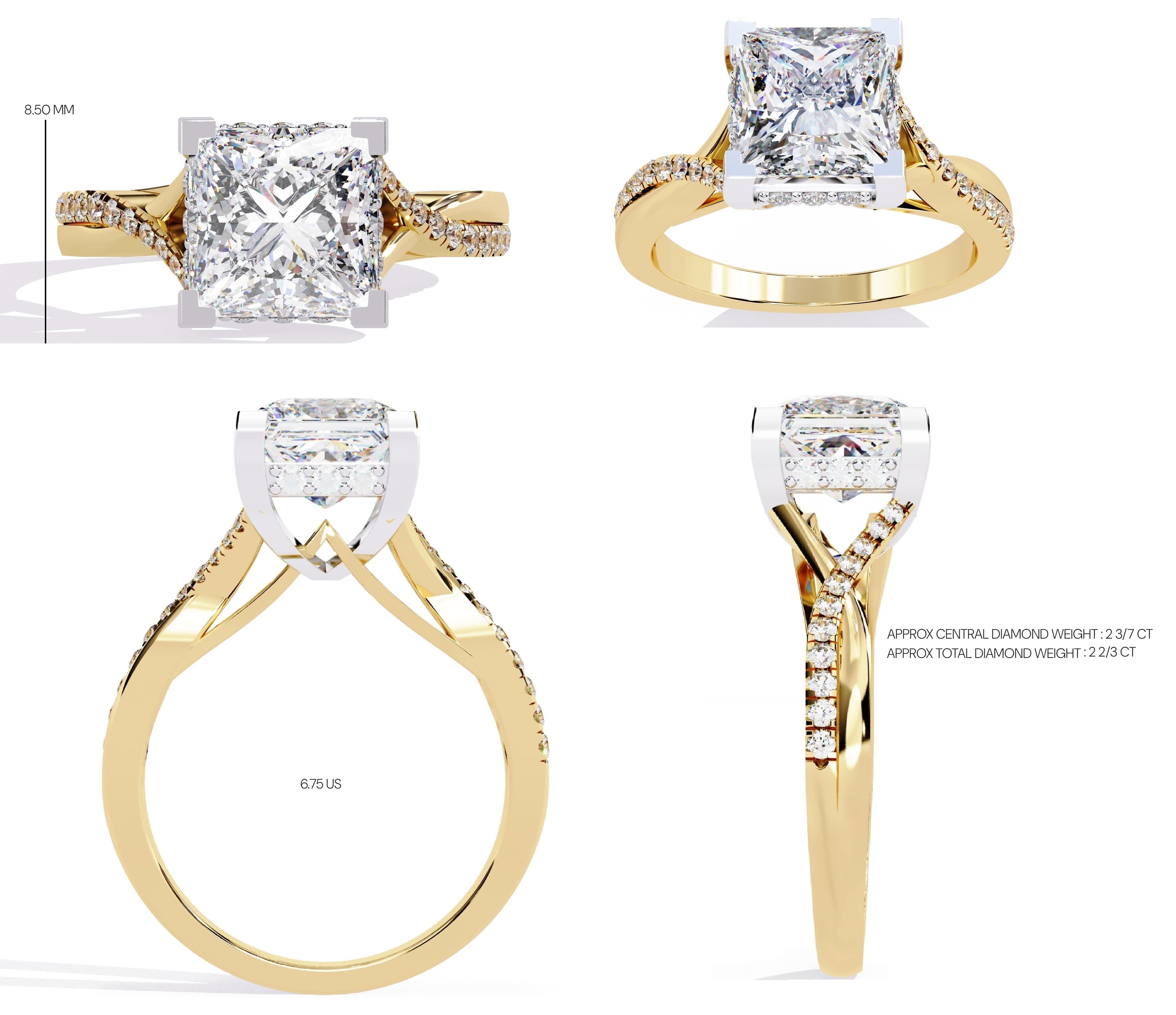 Radiant VVS Emerald Cut Central Brilliance Ring