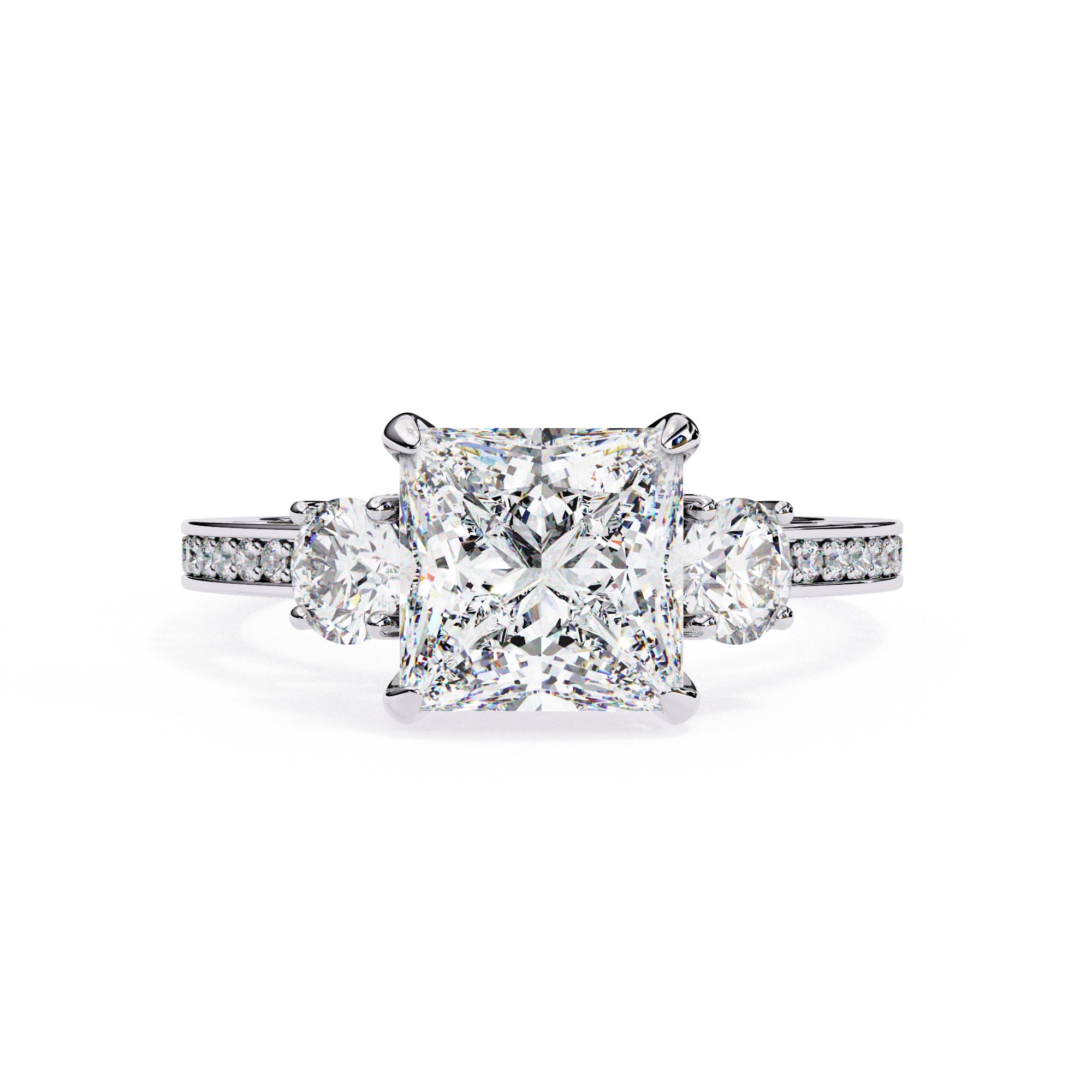 Elegant Diamond Central Stone Ring with Shimmering Side Accents