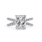Radiant Central Stone Diamond Ring with Shimmering Side Accents