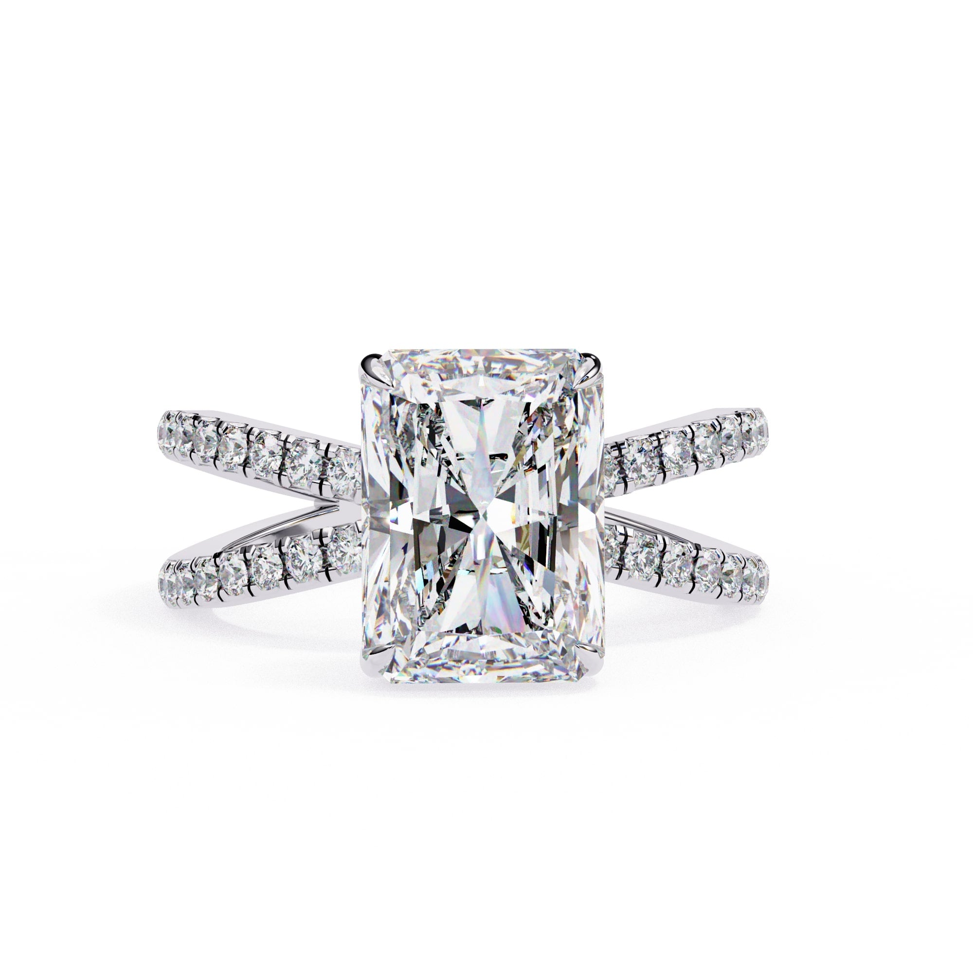 Radiant Central Stone Diamond Ring with Shimmering Side Accents